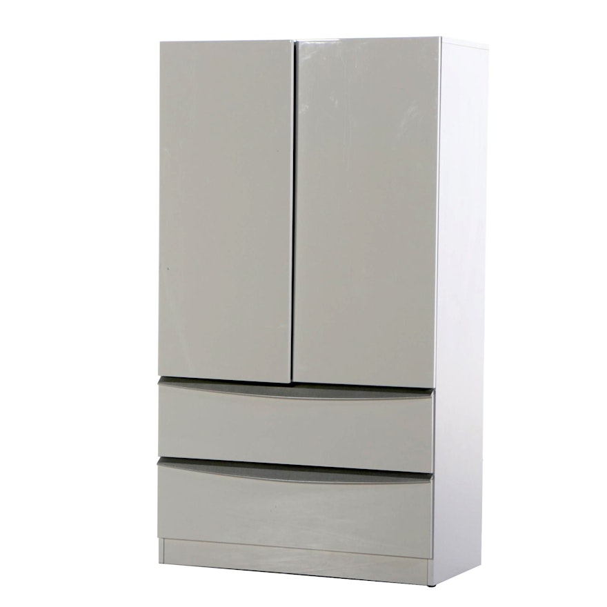 SanGiacomo Modernist Style White Gloss Lacquer and Silver Linen Press
