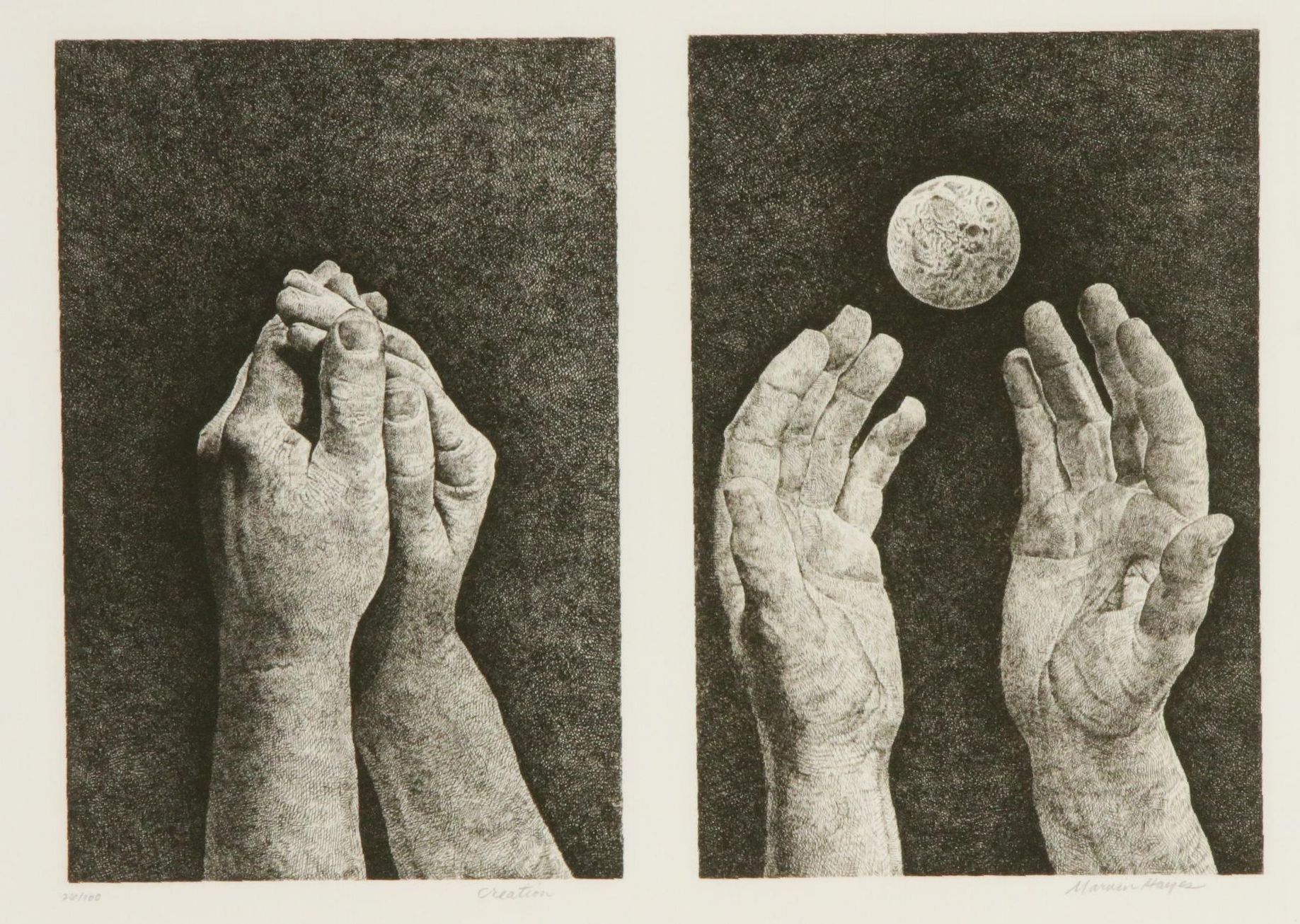 Marvin Hayes Biblical Etching "Creation," 1976