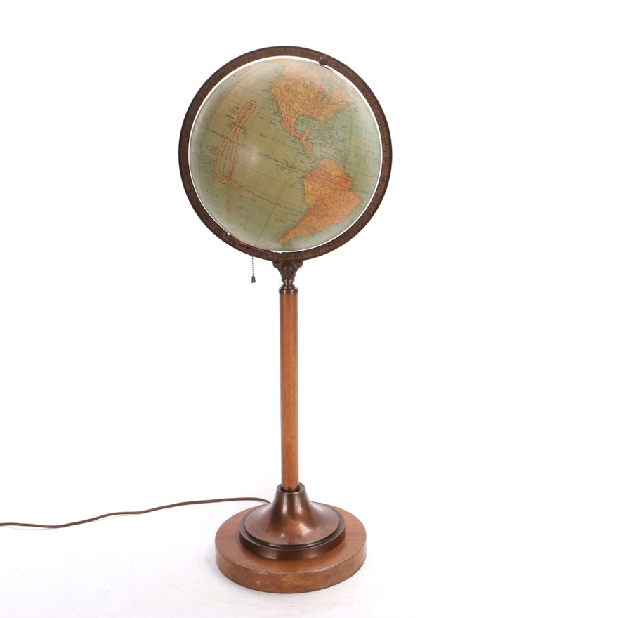 George F. Cram 12" Illuminated Terrestrial Standing Globe, 1930s
