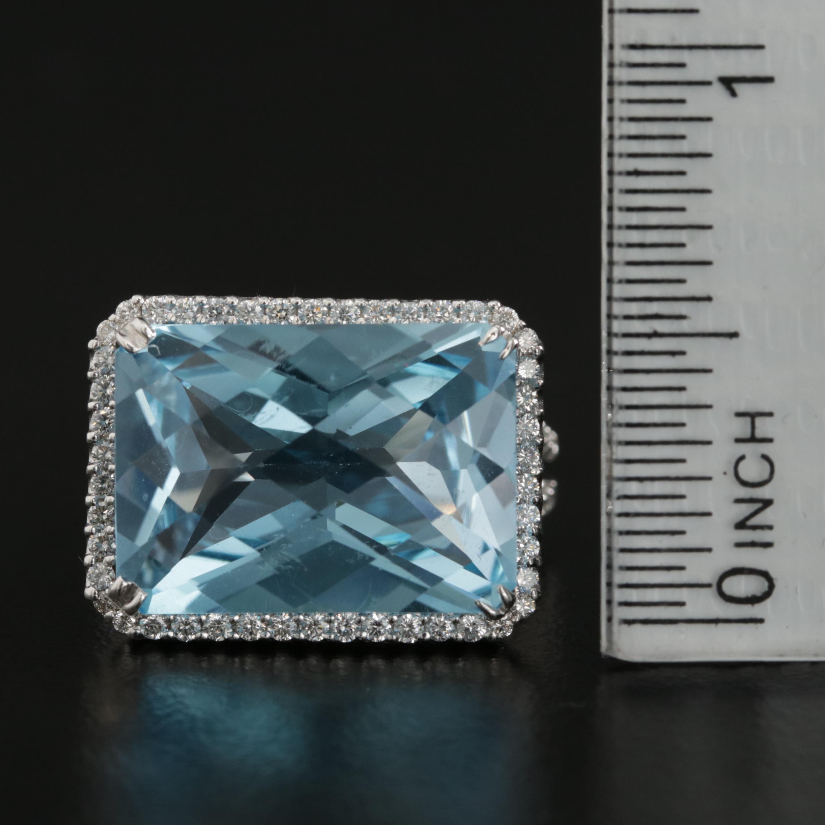 18K White Gold 17.70 CT Blue Topaz and Diamond Ring