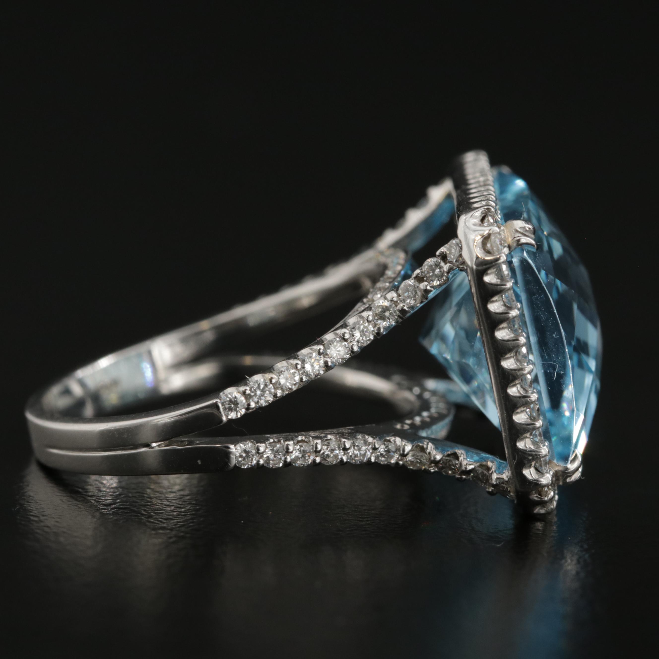 18K White Gold 17.70 CT Blue Topaz and Diamond Ring
