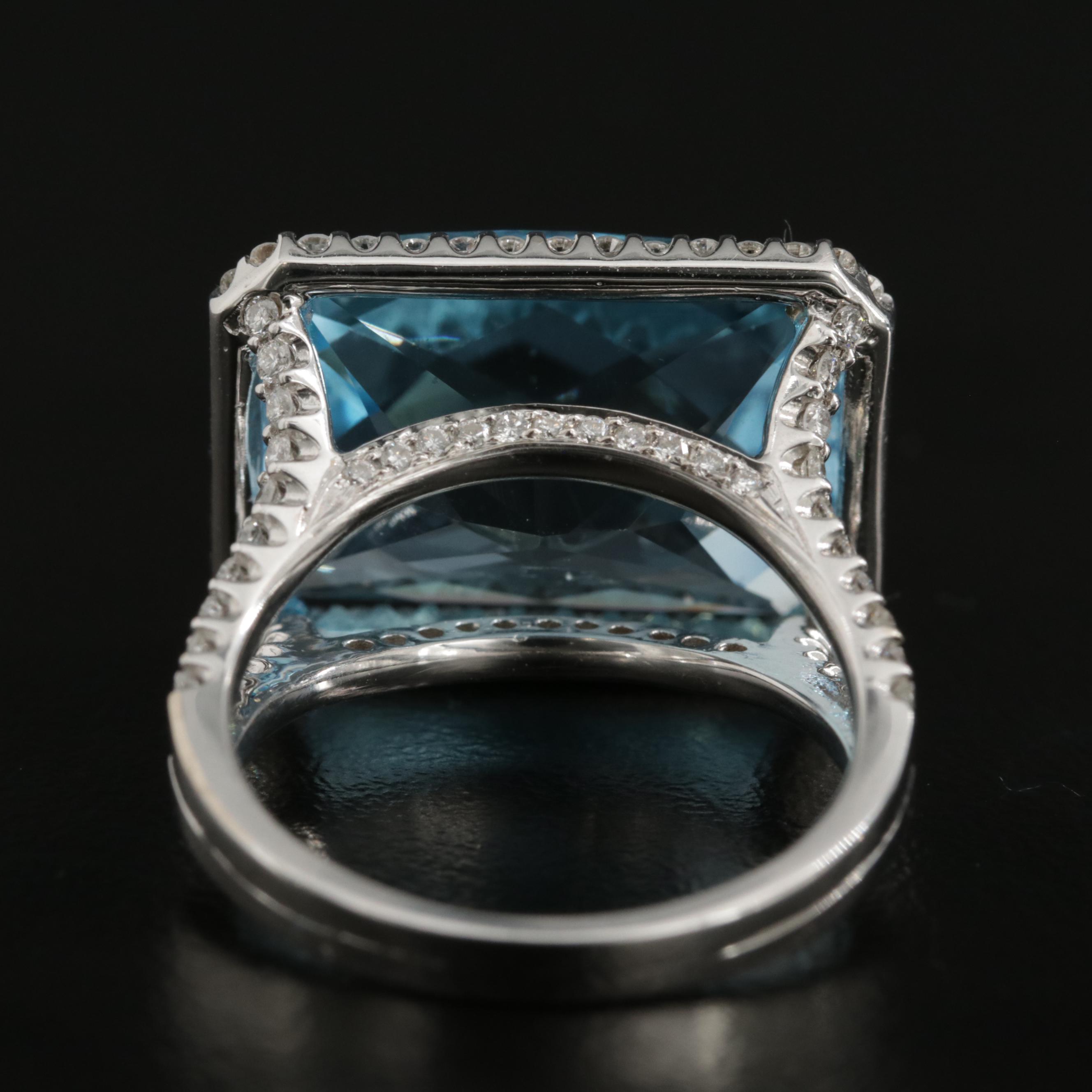 18K White Gold 17.70 CT Blue Topaz and Diamond Ring