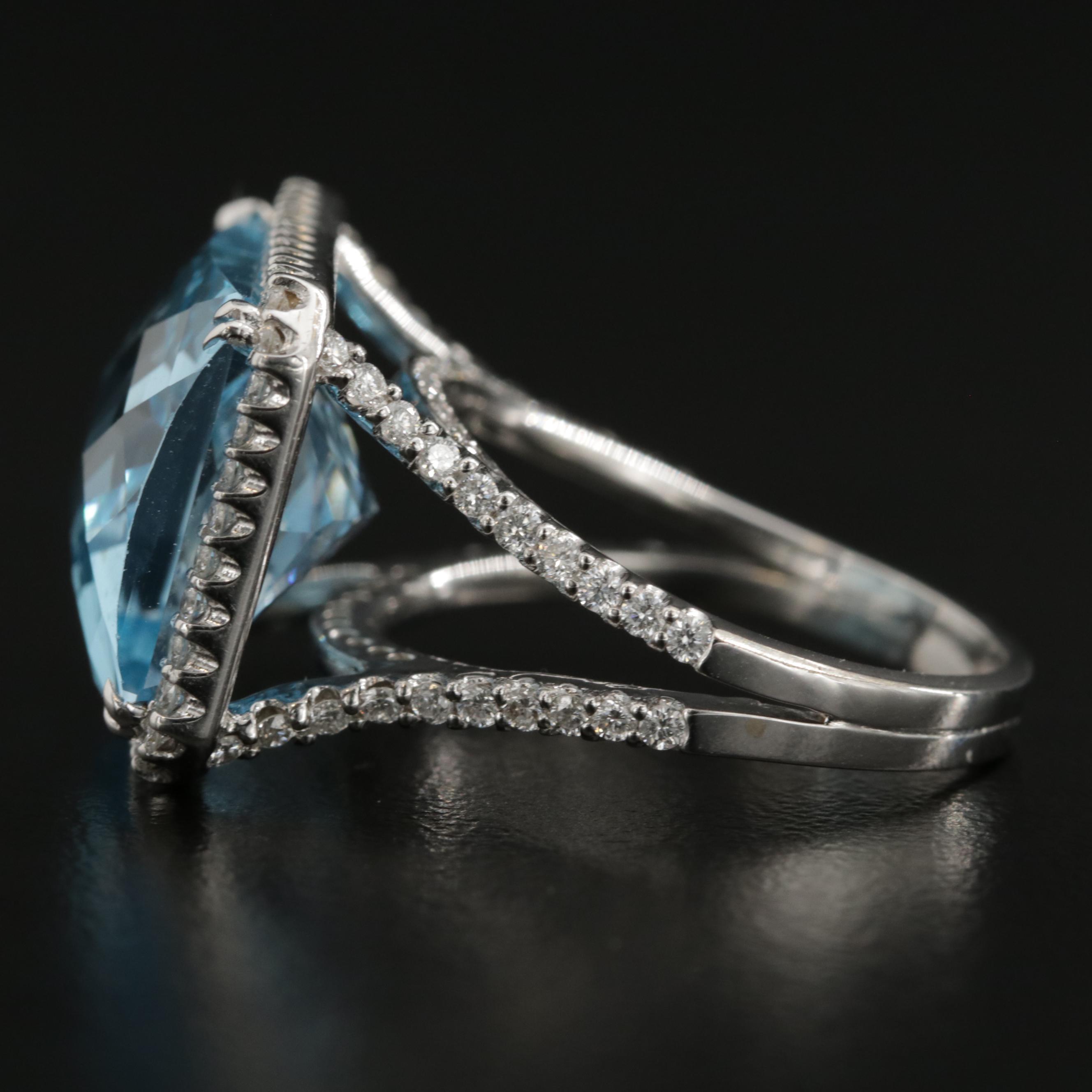 18K White Gold 17.70 CT Blue Topaz and Diamond Ring