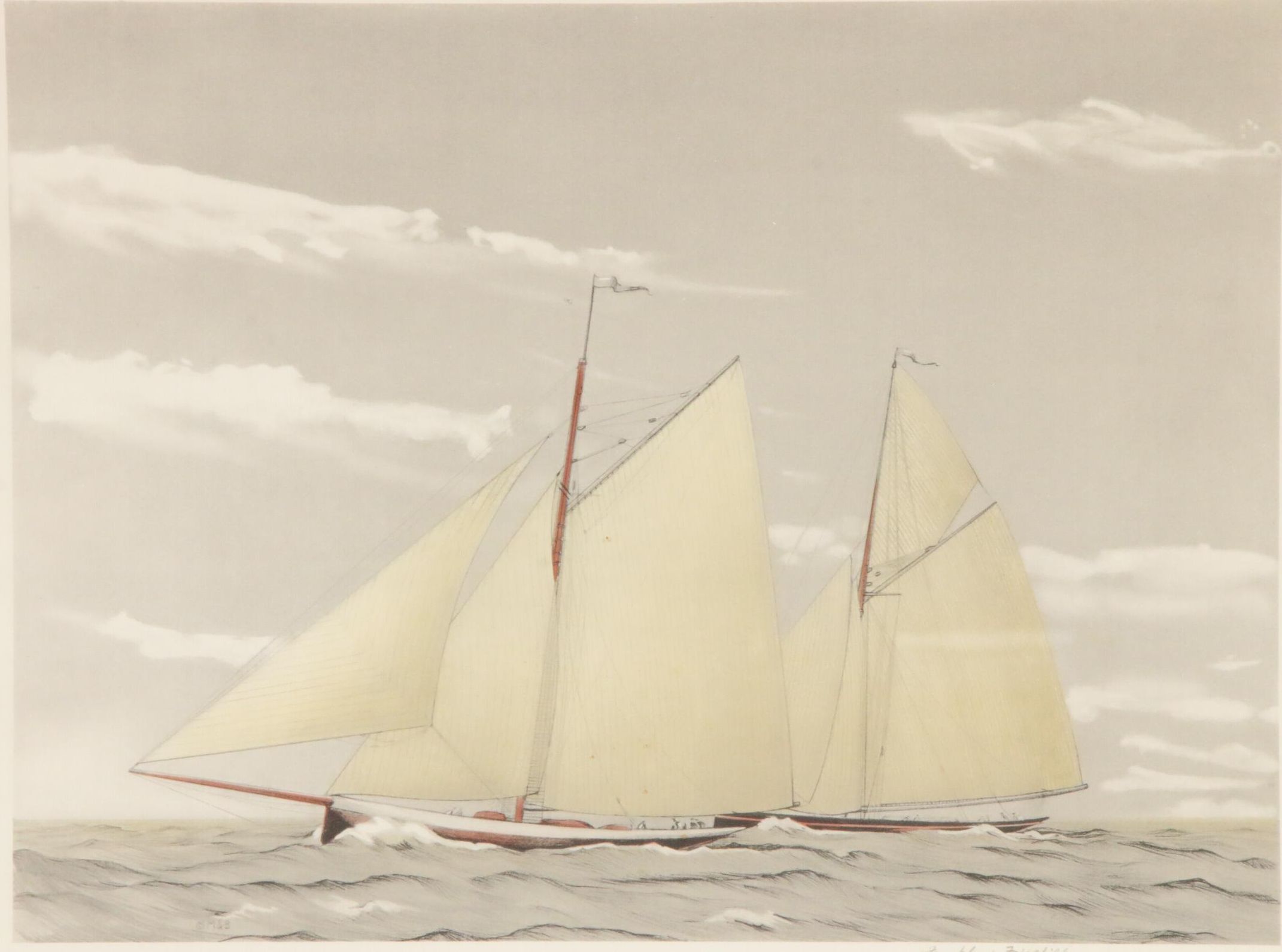 America's Cup Lithograph After Franklyn Fairchild "Puritan vs. Genista"