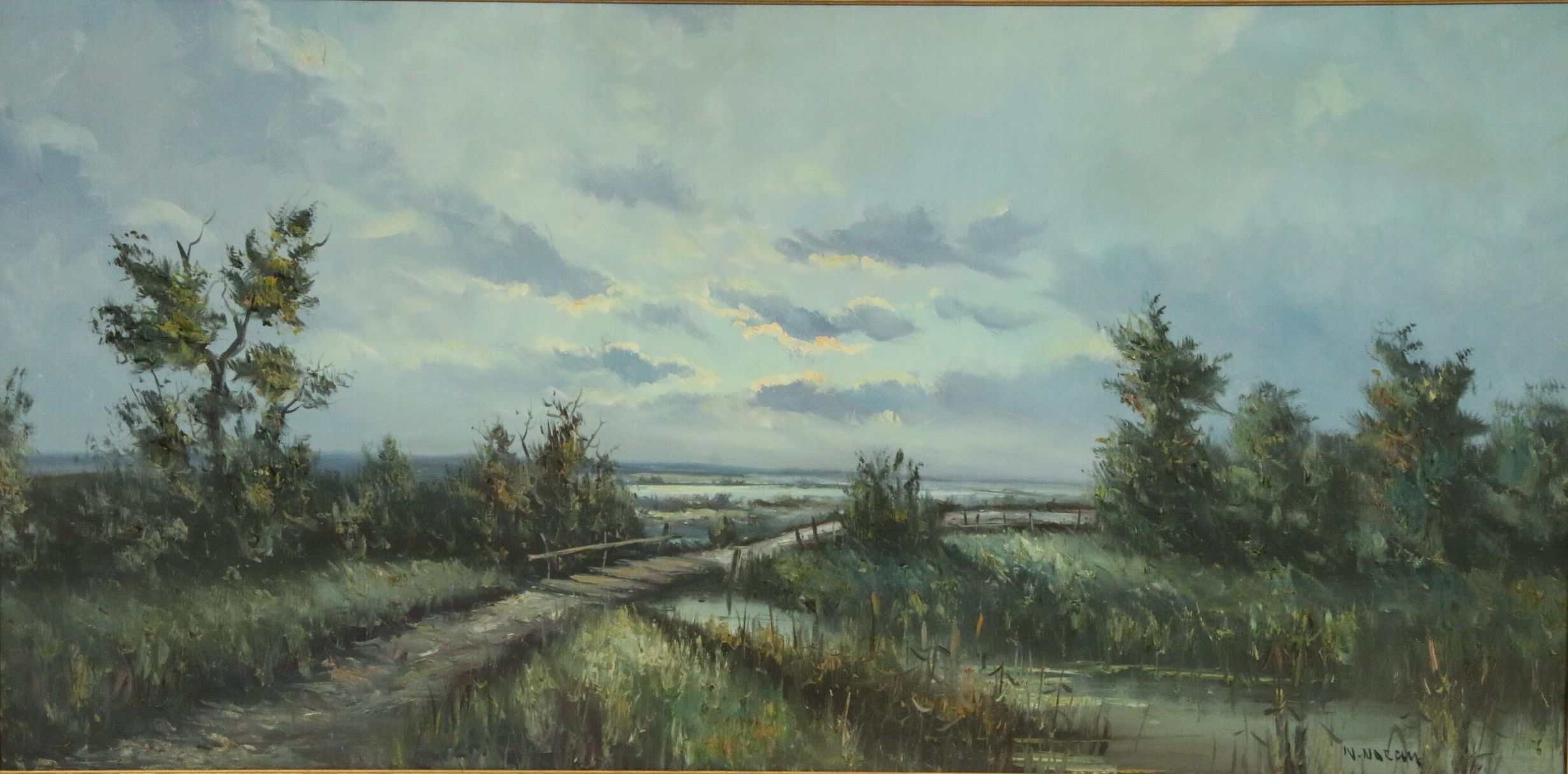 N. Noran Marsh Landscape Oil Painting, Early to Mid 20th Century
