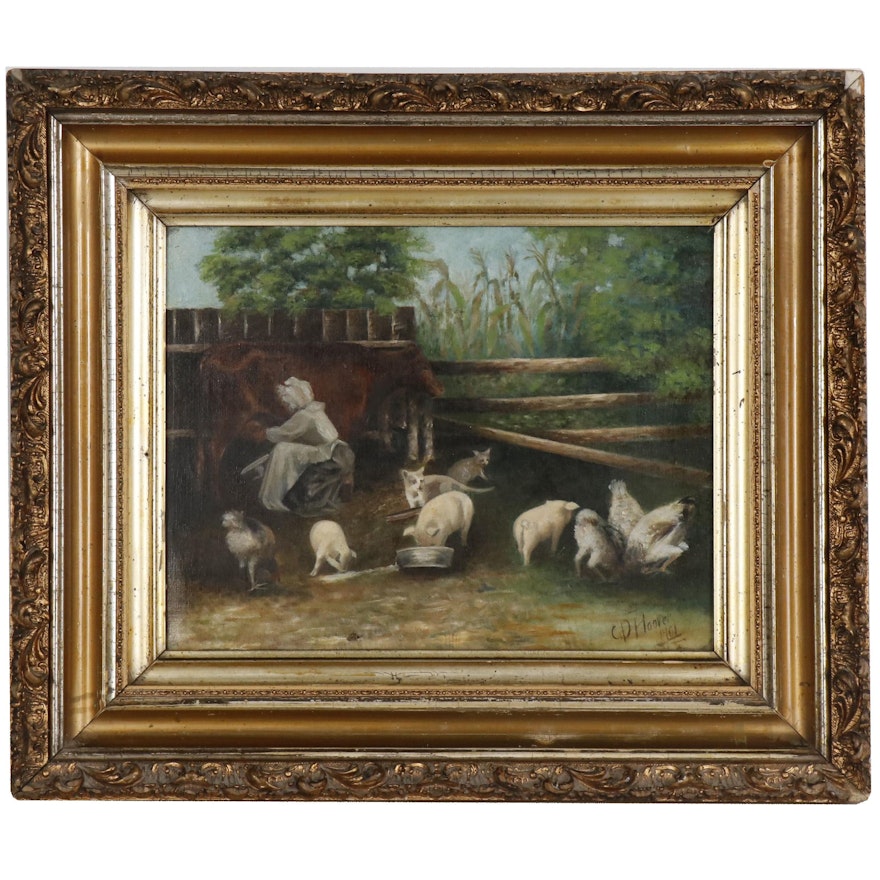 Charles D. Hoover Pastoral Scene Oil Painting, Early 20th Century