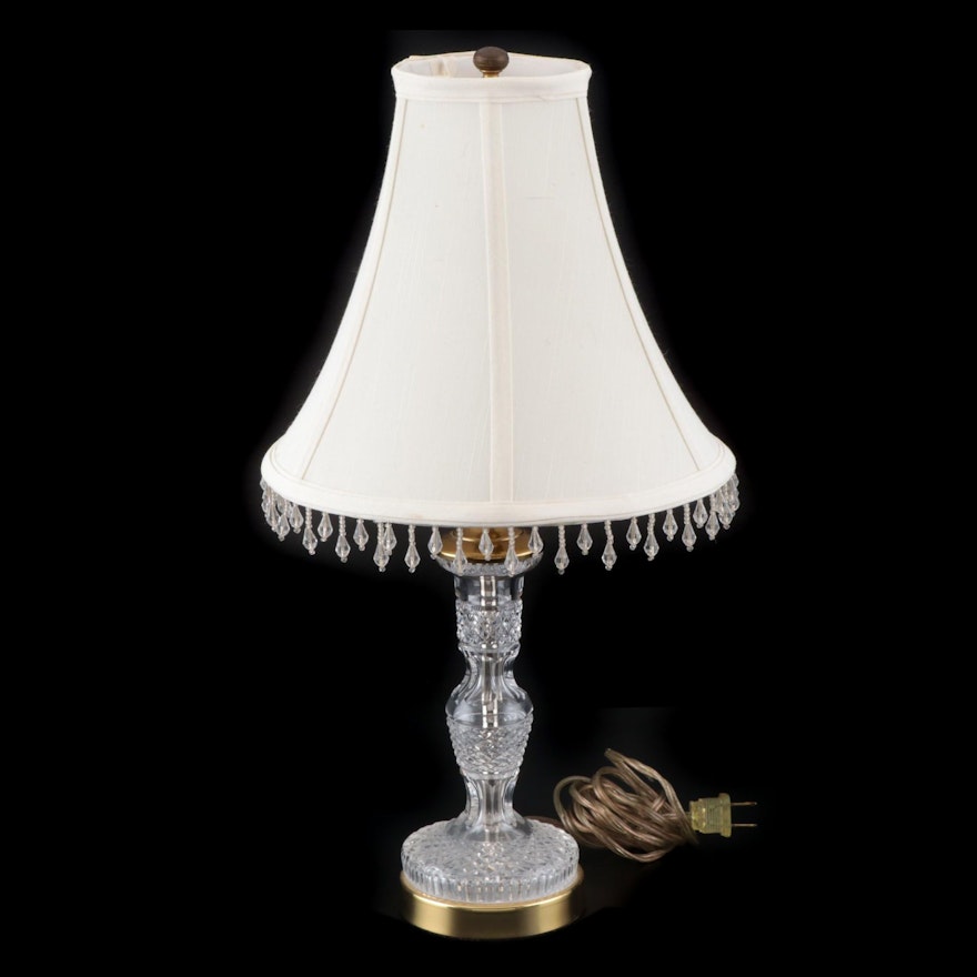 Waterford Cut Crystal Boudoir Lamp with Beaded Fabric Shade