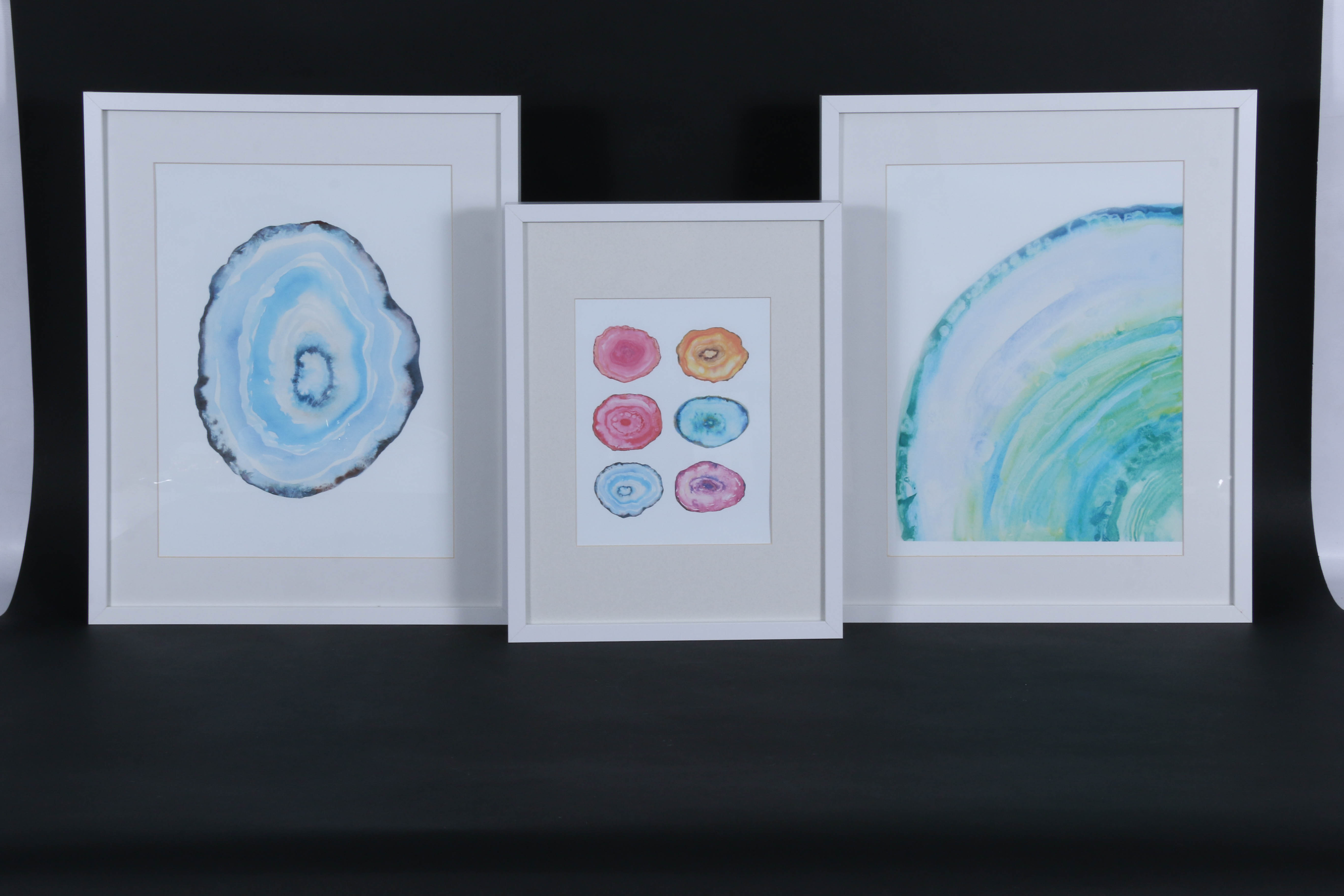 Modern Ceramic Table Lamp and Giclée Prints of Sliced Agates