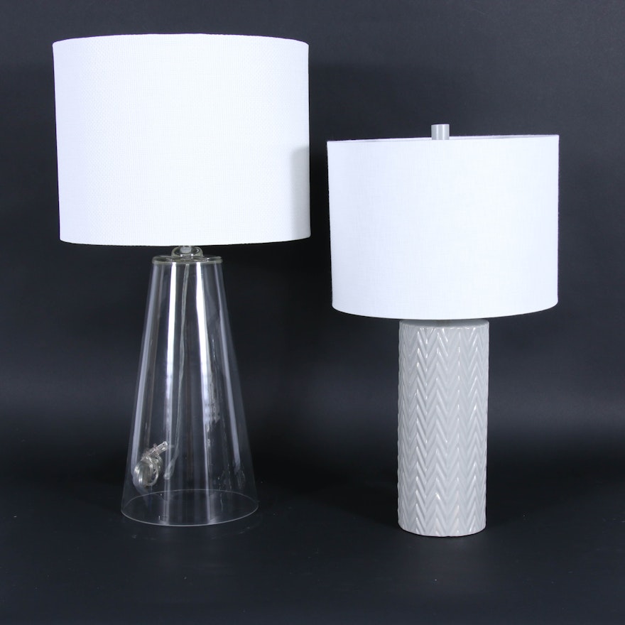 Modern Style Glass and Ceramic Table Lamps with Fabric Drum Shades