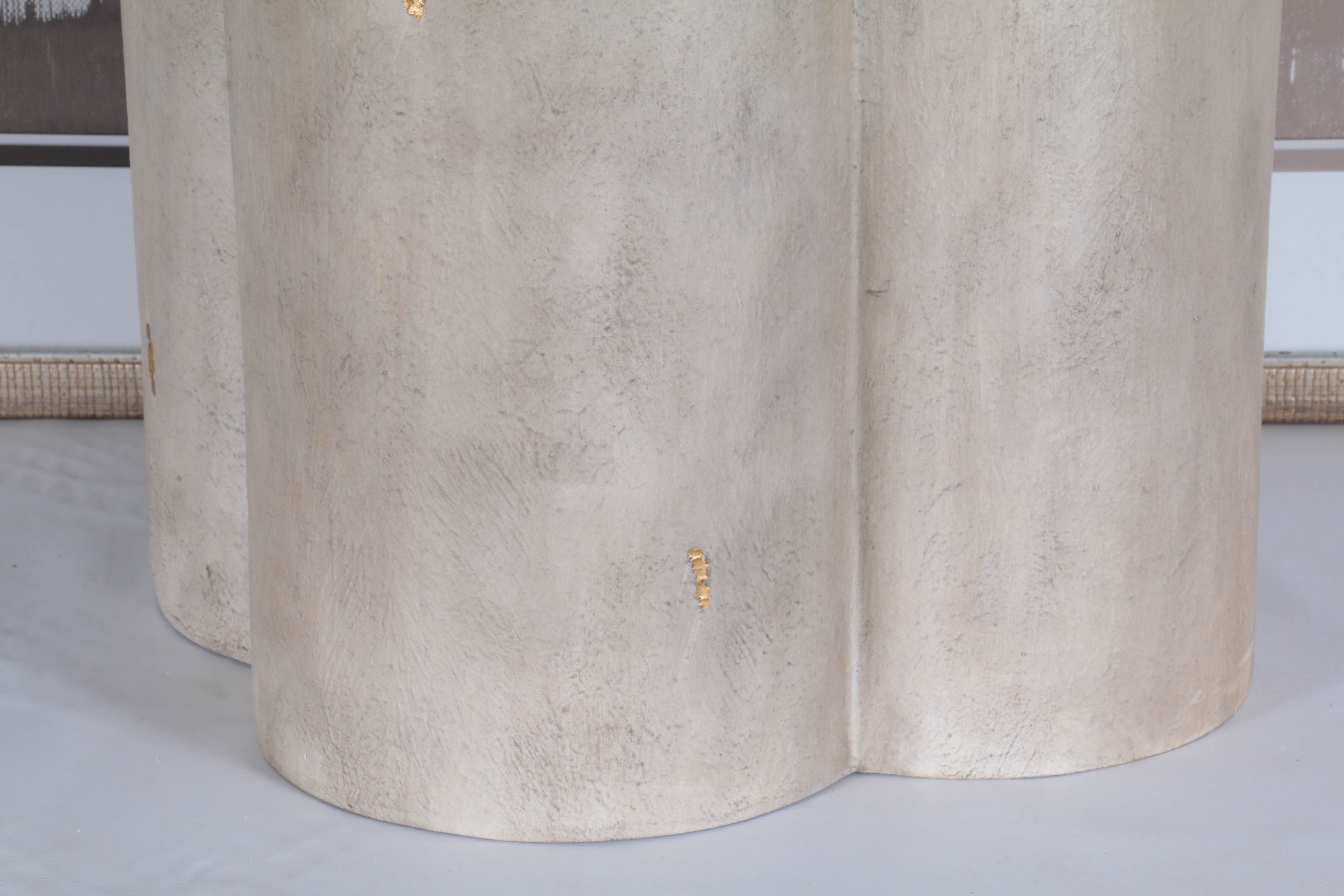 Resin Side Table with Mirrored Surface and Giclée Prints of Stylized Foliage