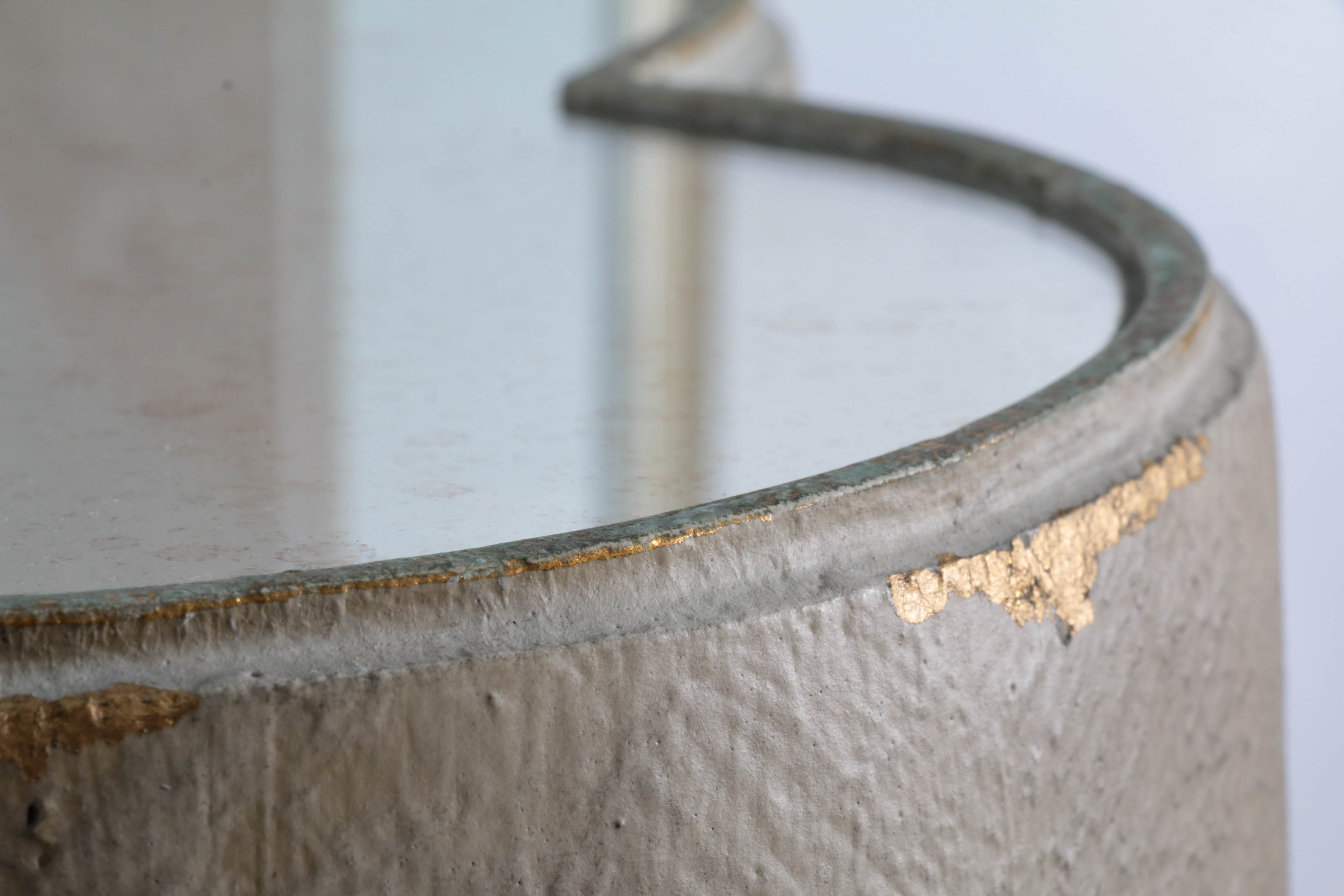 Resin Side Table with Mirrored Surface and Giclée Prints of Stylized Foliage