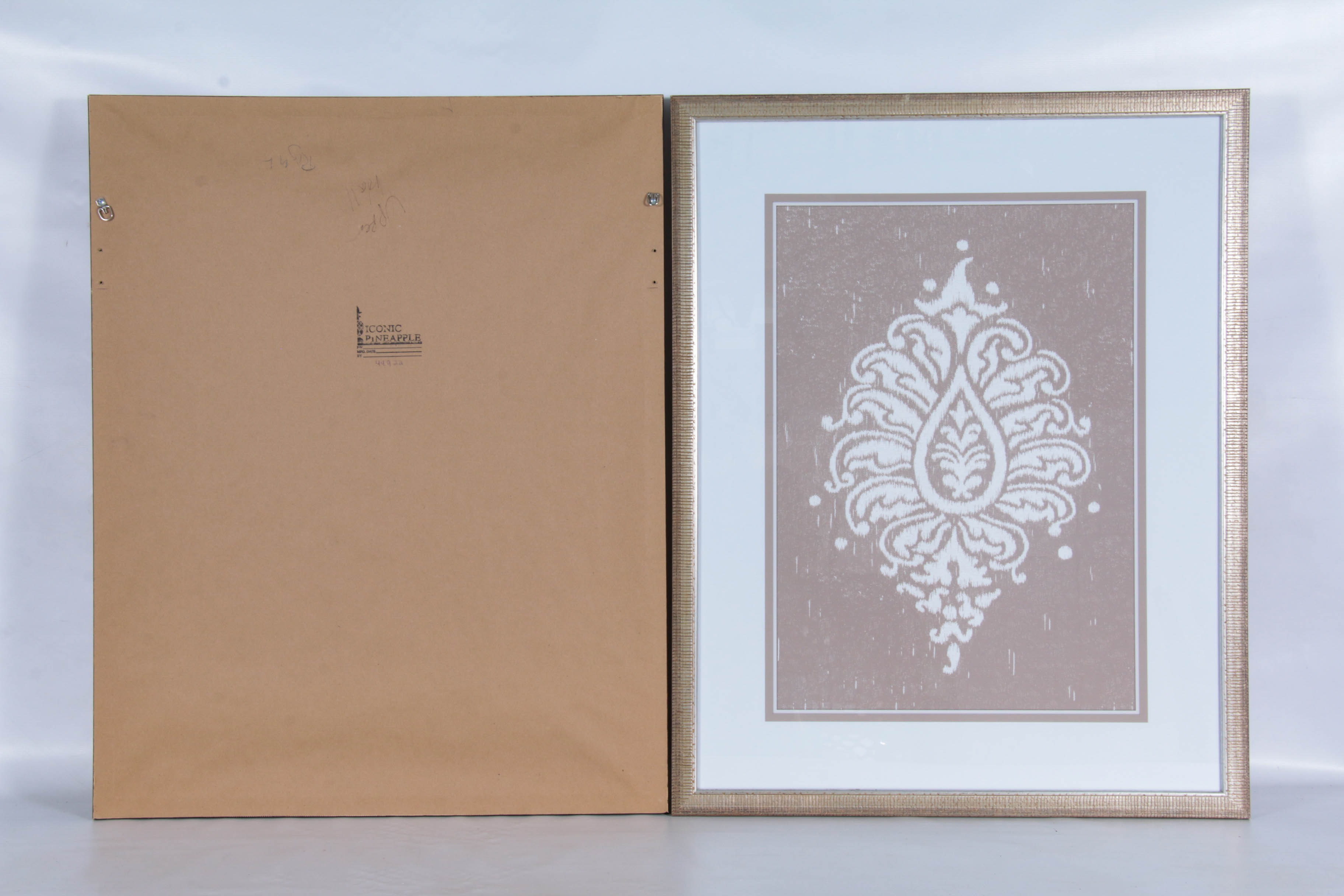 Resin Side Table with Mirrored Surface and Giclée Prints of Stylized Foliage