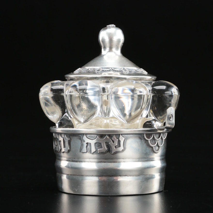 Judaica Sterling and Glass Honey Dish