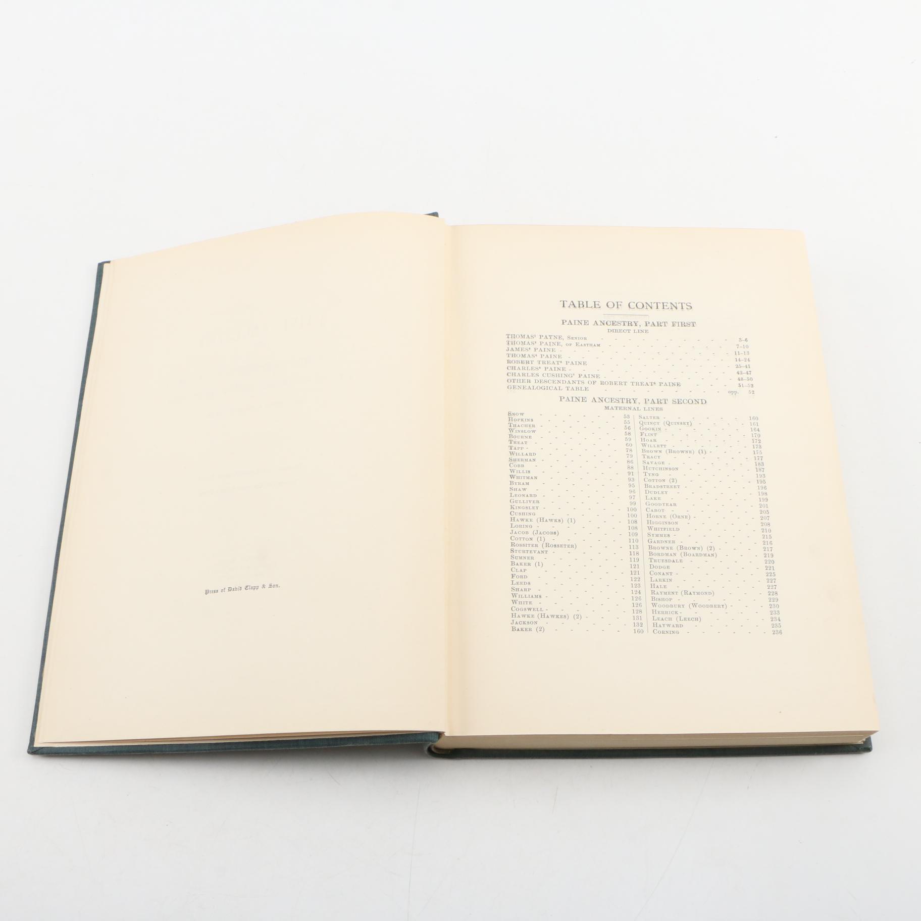 1912 "Paine Ancestry: The Family of Robert Treat Paine" Compiled by Sarah Paine