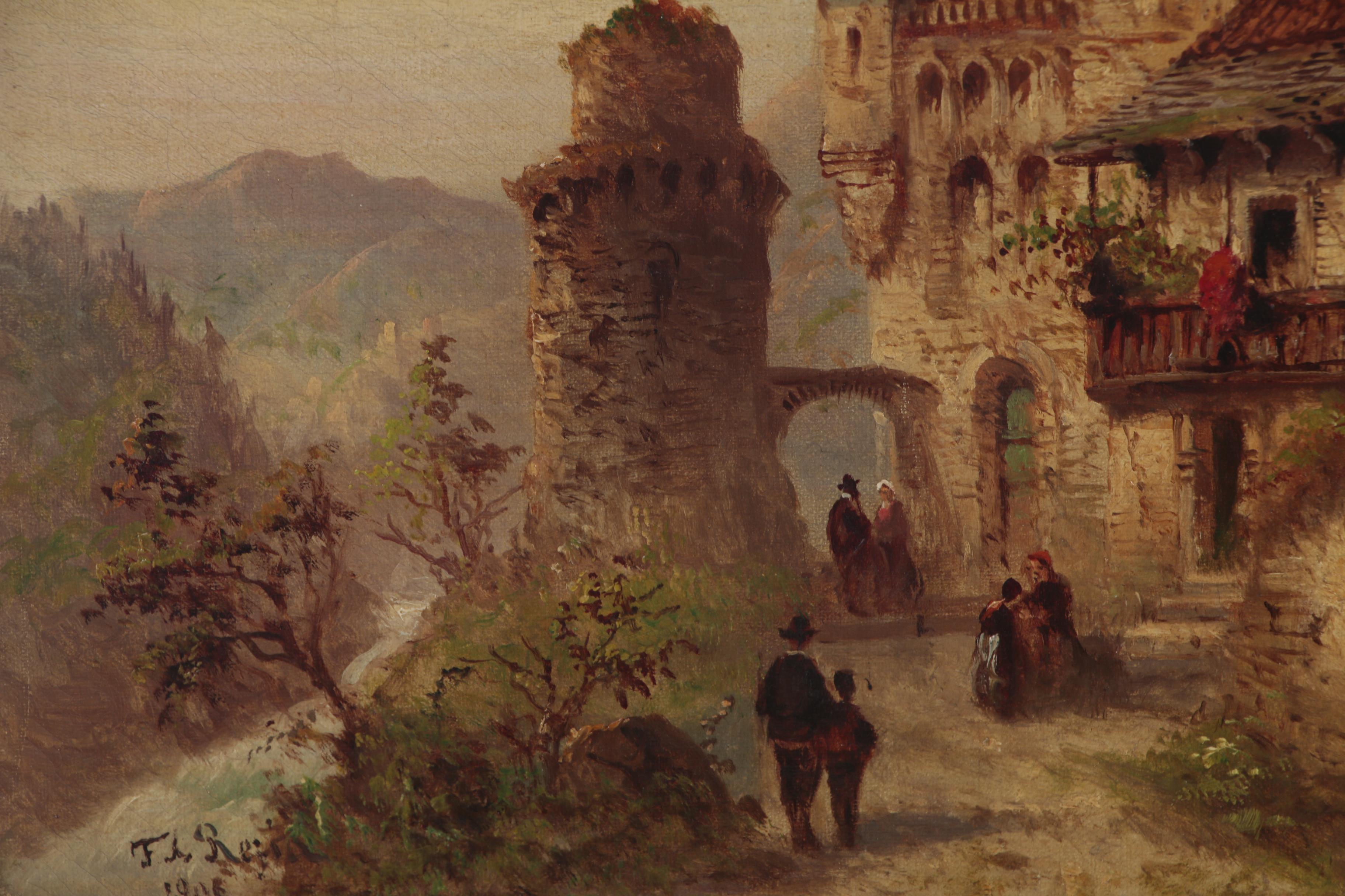 Franz Auguste Rezia Oil Painting of Northern Italian Village, 1906