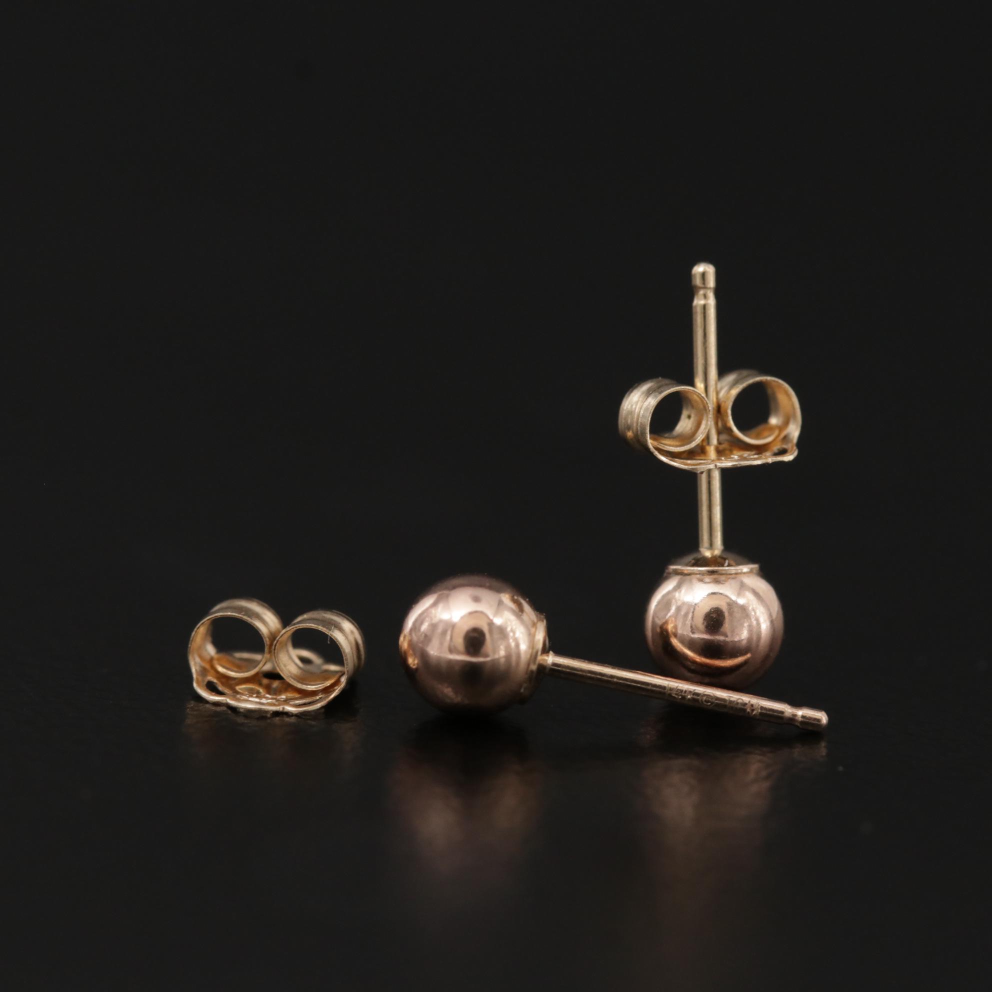 14K Rose Gold Small Ball Stud Earrings