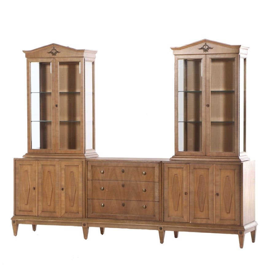 American of Martinsville Neoclassical Style Pecan China Cabinet, circa 1970