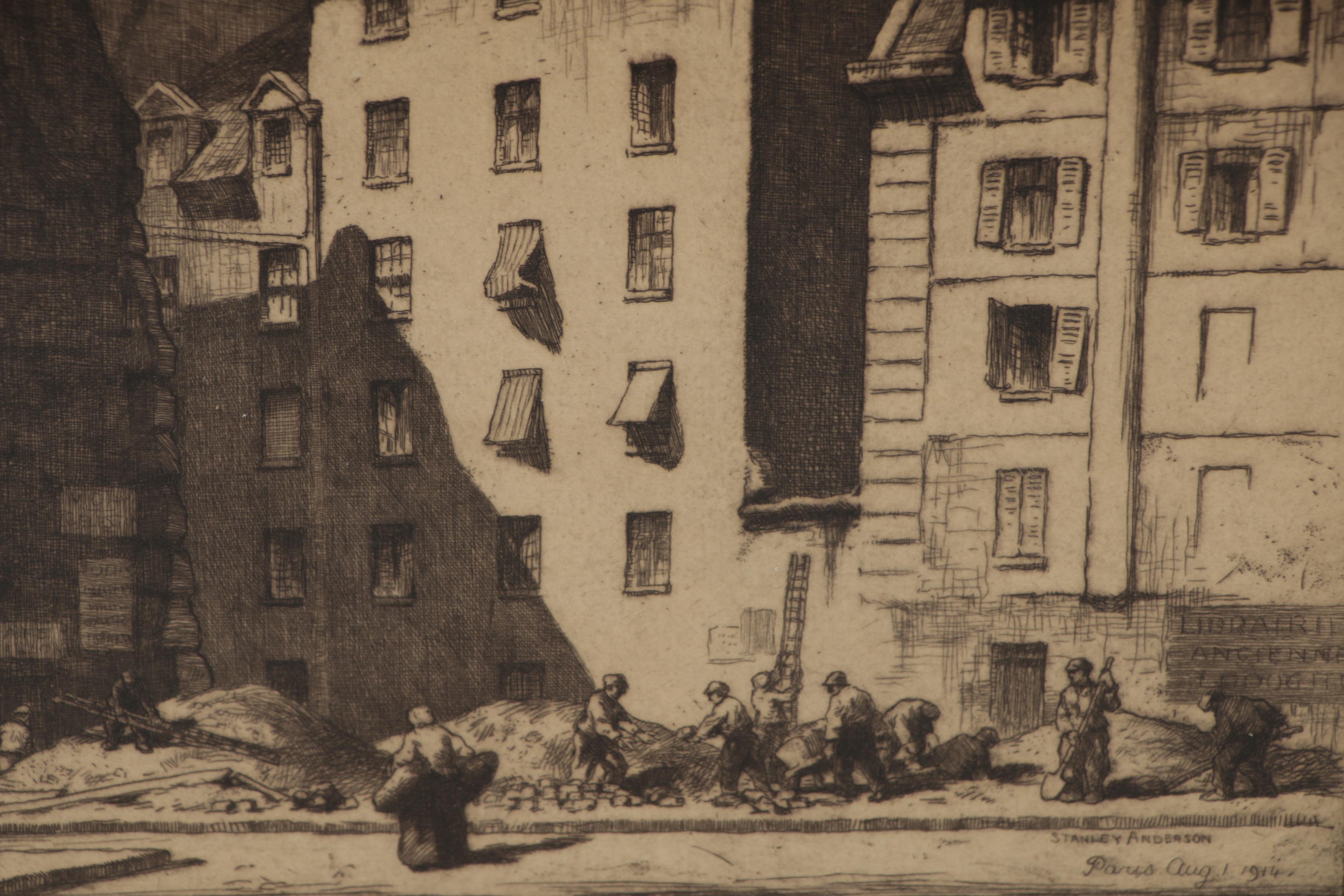 Stanley Anderson Etching "Paris Tenements", 1915