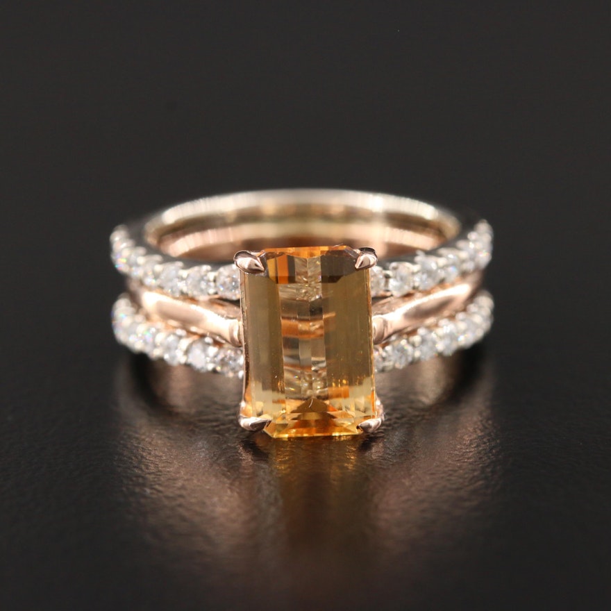 14K Rose and White Gold Citrine and Diamond Ring