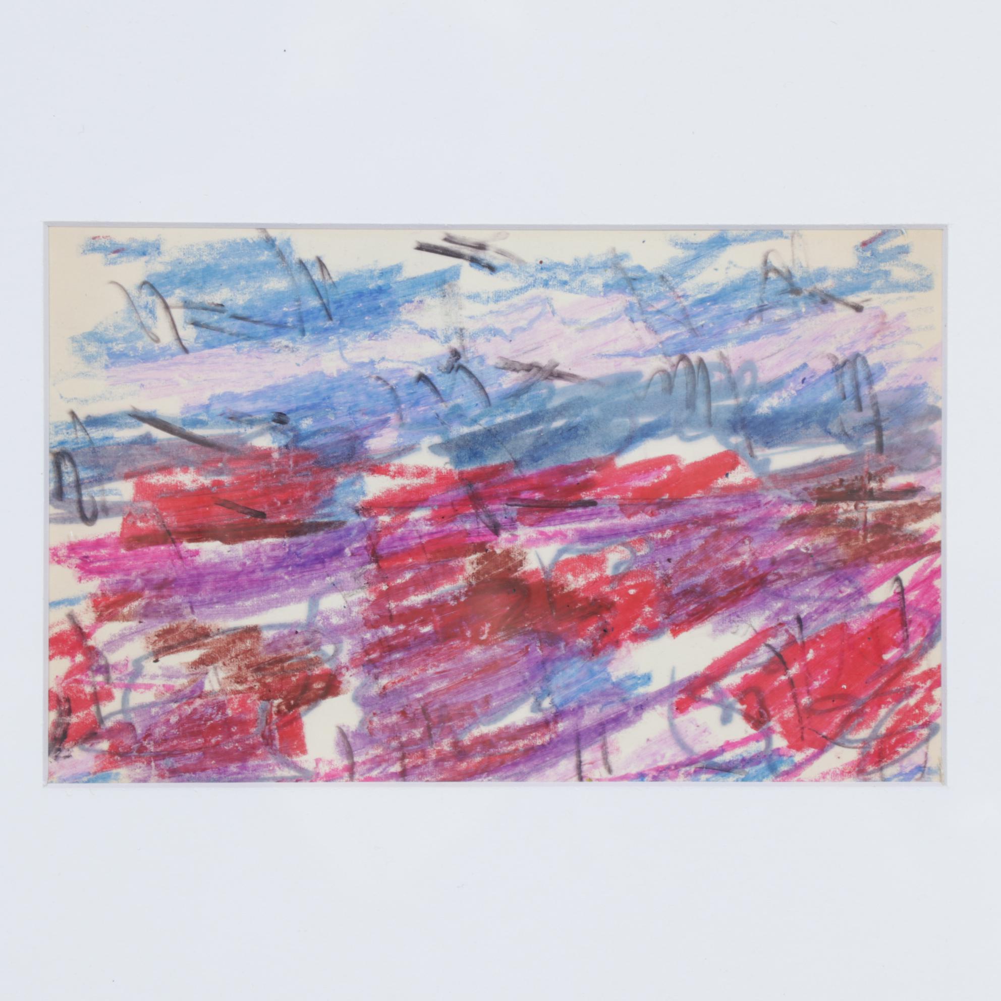 Paul Chidlaw Abstract Oil Pastel Drawing