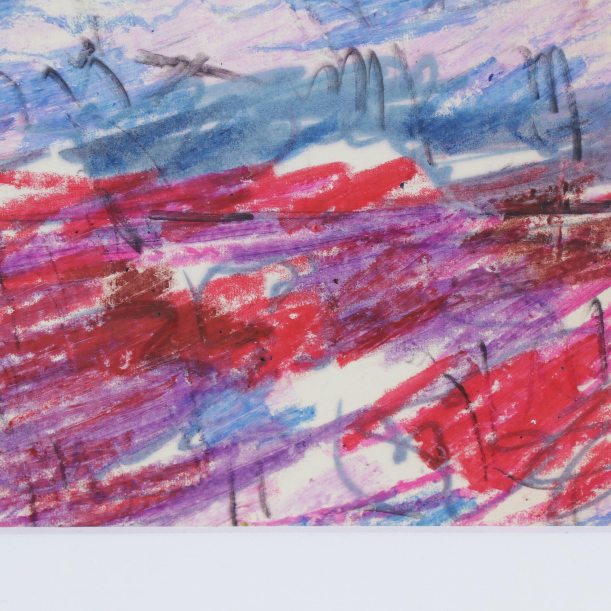 Paul Chidlaw Abstract Oil Pastel Drawing