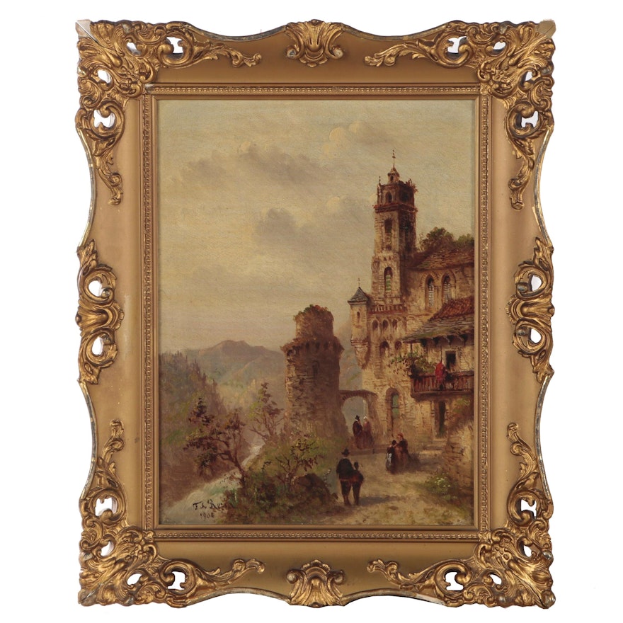 Franz Auguste Rezia Oil Painting of Northern Italian Village, 1906