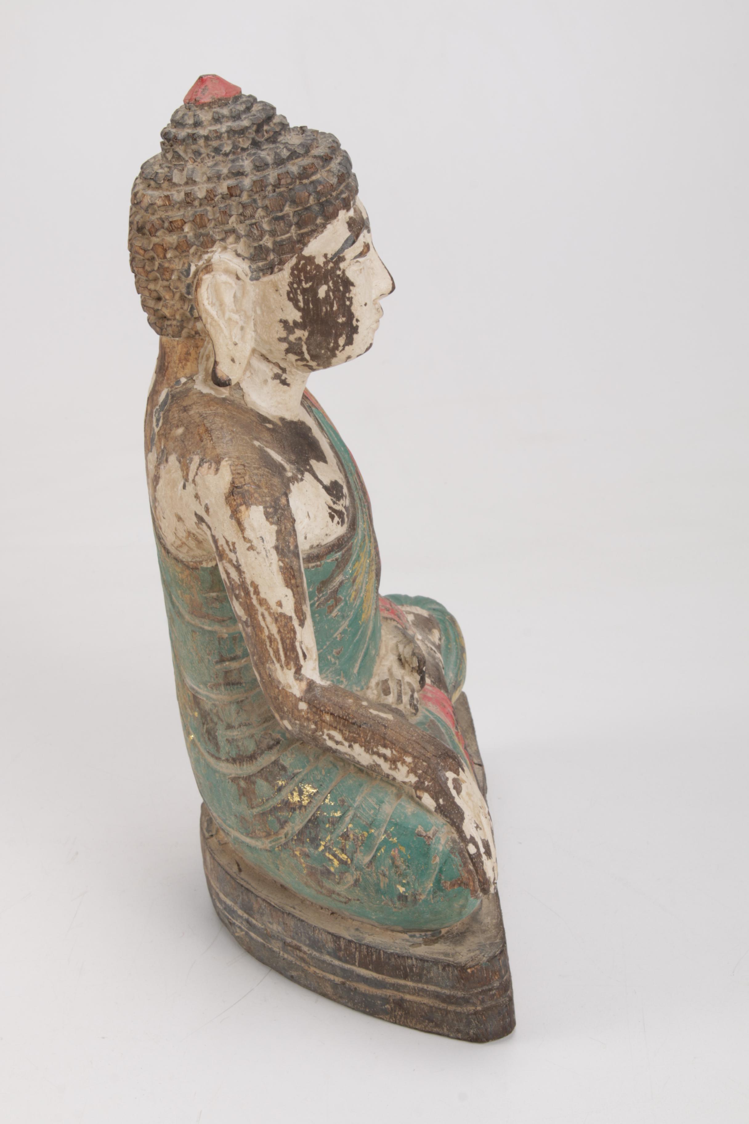 Vintage Thai Seated Buddha Carved Wooden Sculpture, 1960s