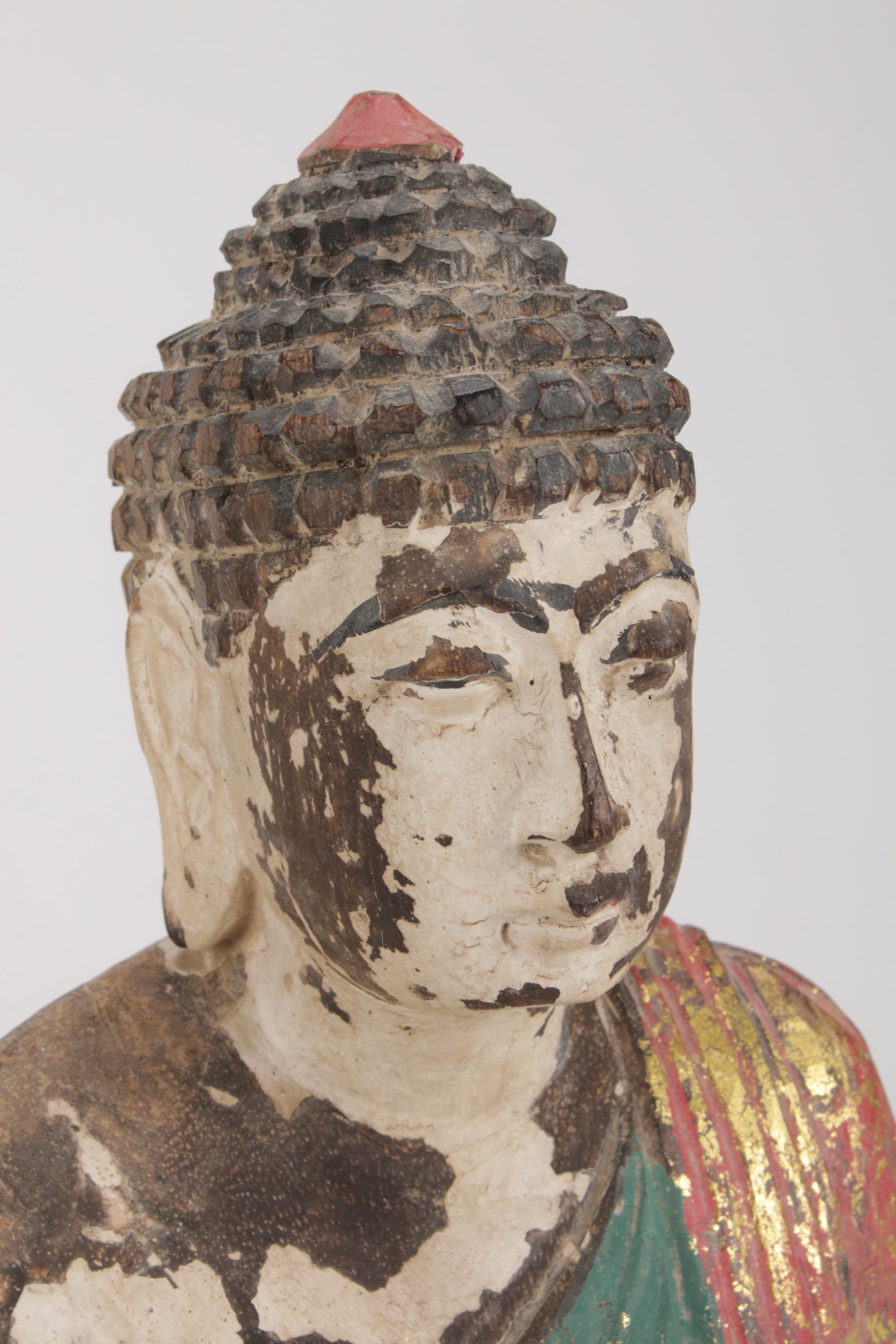 Vintage Thai Seated Buddha Carved Wooden Sculpture, 1960s