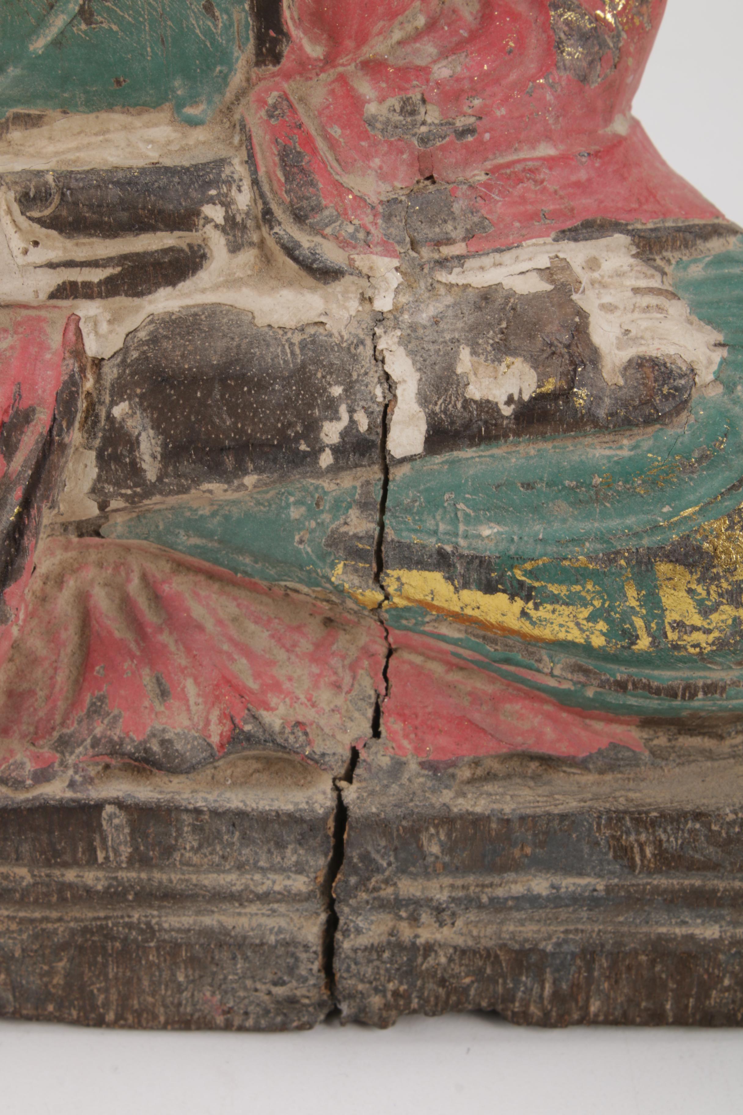 Vintage Thai Seated Buddha Carved Wooden Sculpture, 1960s