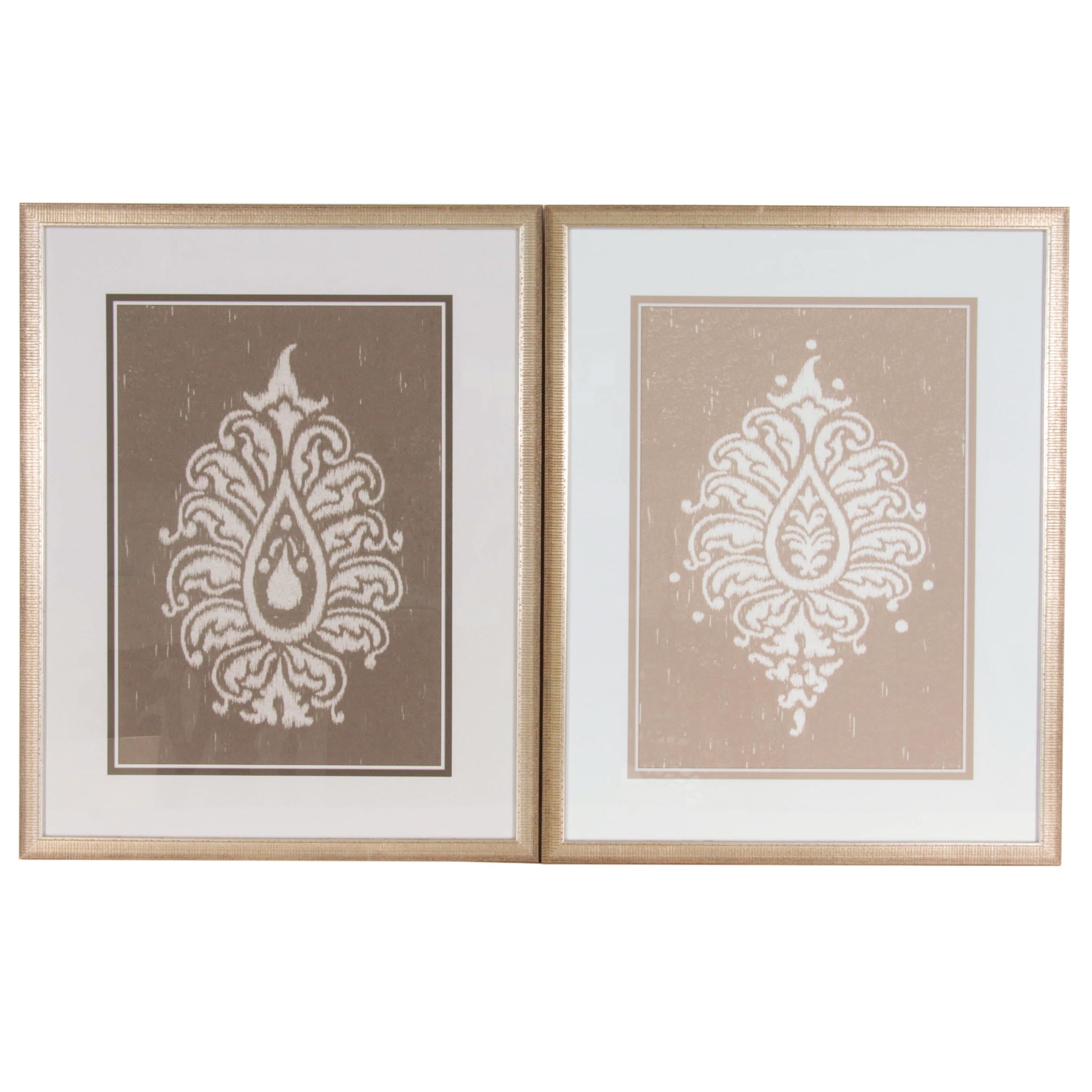 Resin Side Table with Mirrored Surface and Giclée Prints of Stylized Foliage