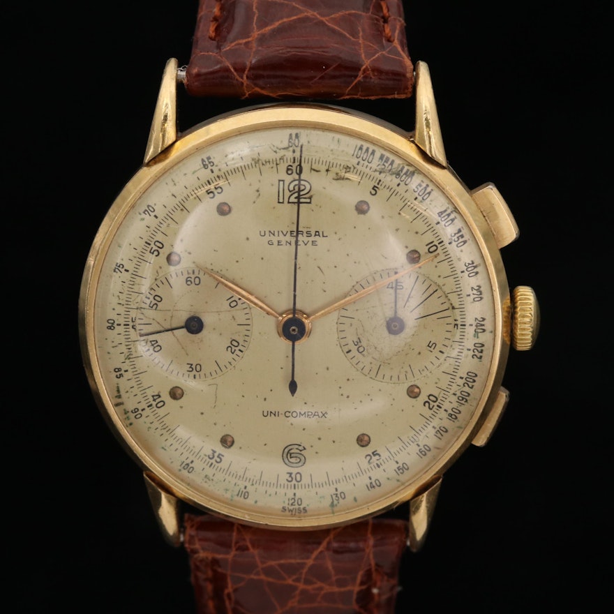 Vintage Universal Geneve Uni-Compax 18K Gold Wristwatch, 1945