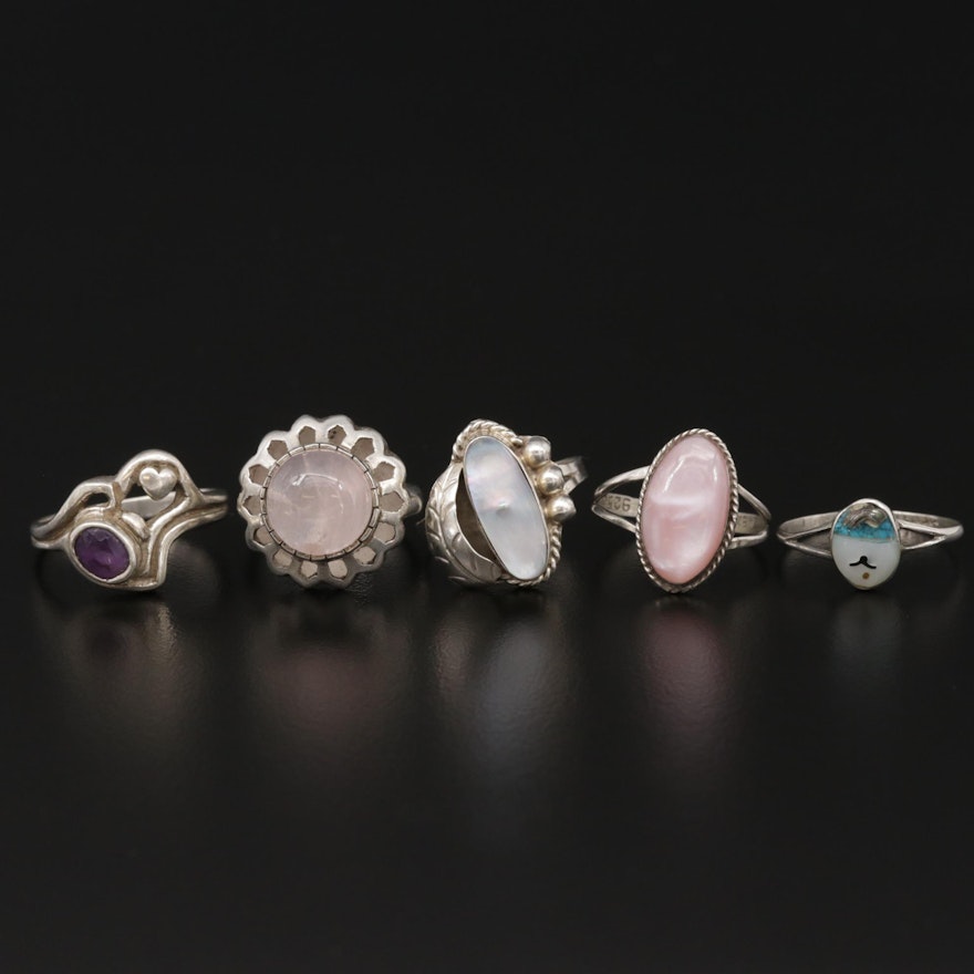 Sterling Ring Selection Featuring Rose Quartz, Mother of Pearl and Amethyst
