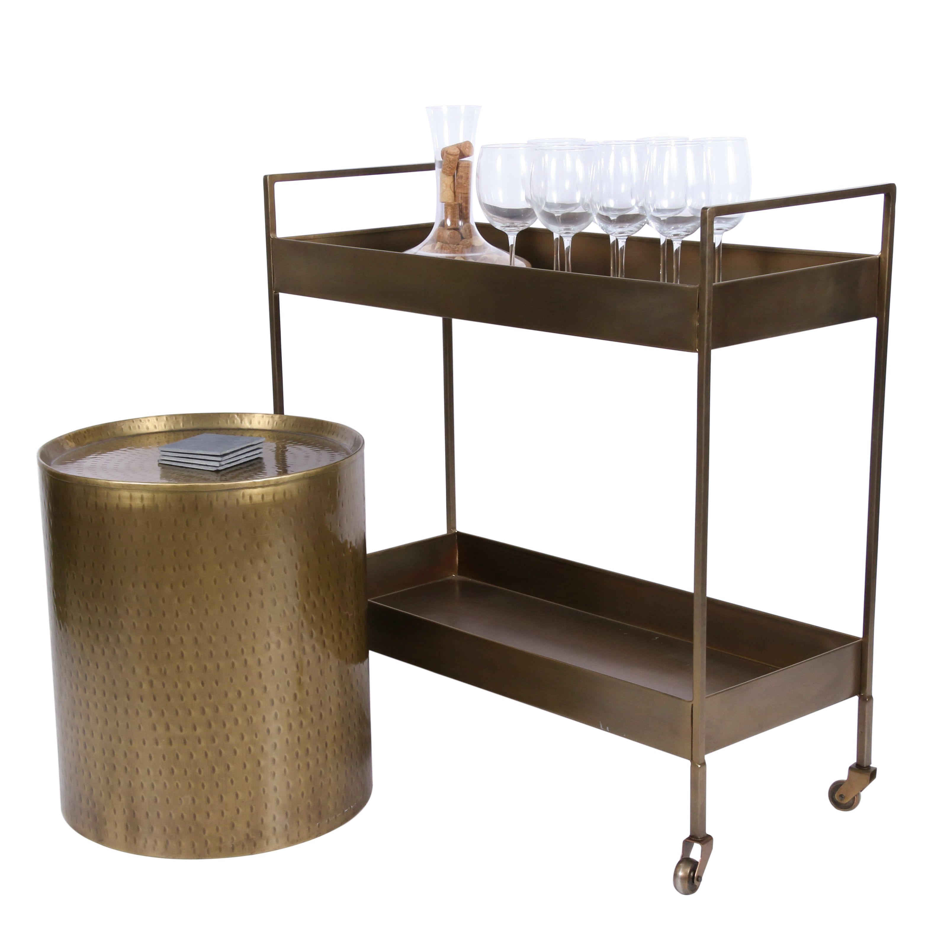Modern Bar Cart and Side Table, Contemporary