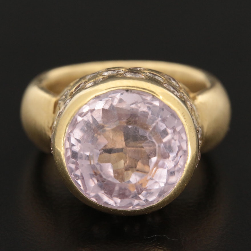 18K Yellow Gold 11.59 CT Kunzite and 2.02 CTW Diamond Ring