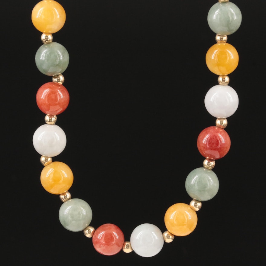 14K Yellow Gold Jadeite Beaded Endless Necklace