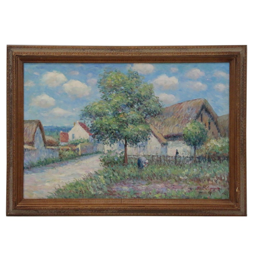 John Clymer Oil Painting after Gustave Loiseau "Farmhouse in Vaudreuil"