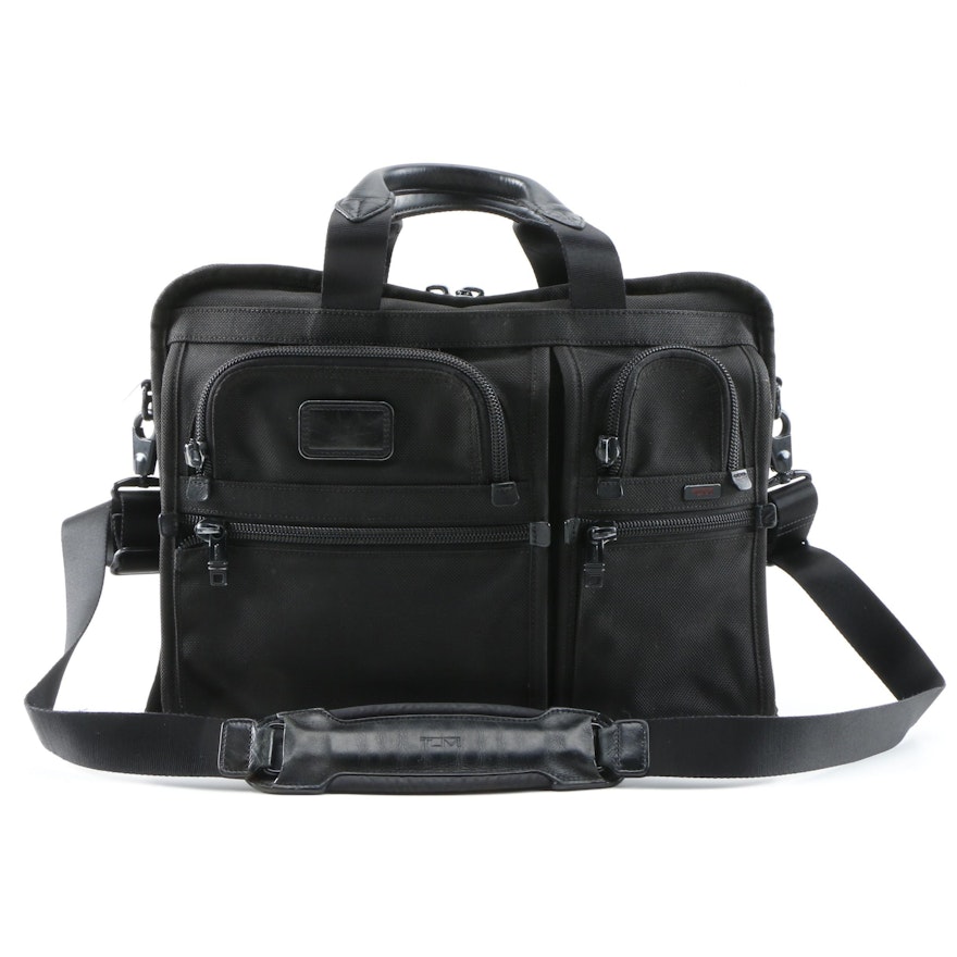 Tumi Alpha 26114DH Laptop Briefcase Bag in Black Ballistic Nylon and Leather