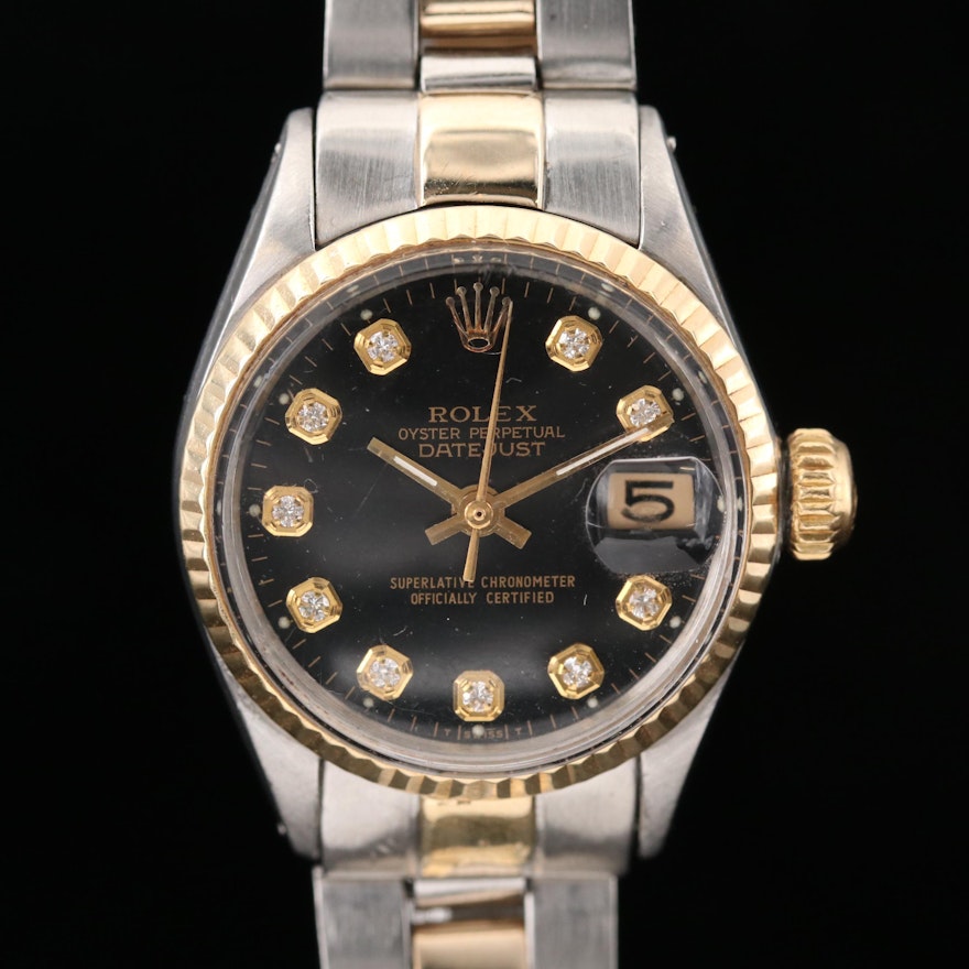 Rolex Datejust 18K Gold and Stainless Steel With Diamond Dial Wristwatch, 1966