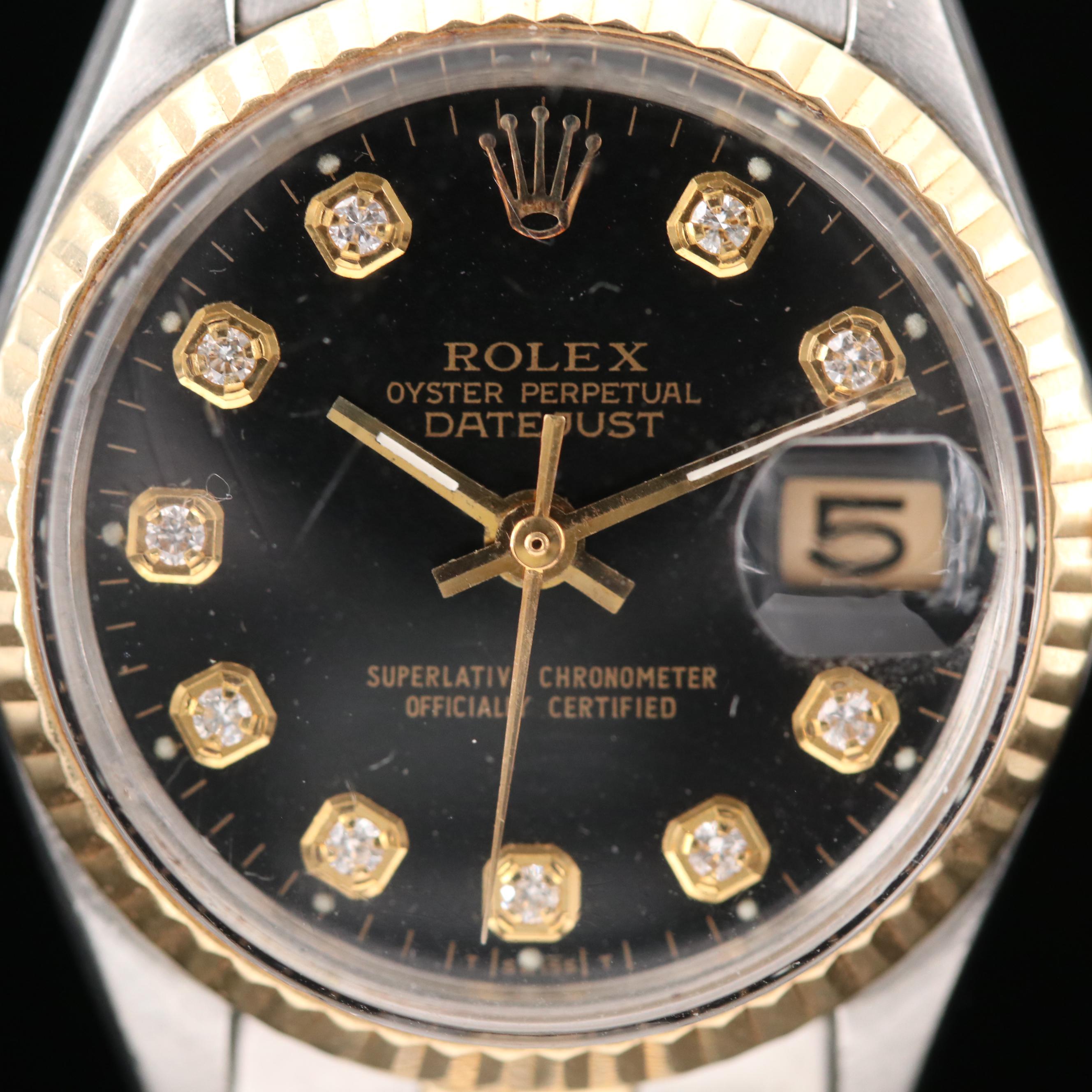 Rolex Datejust 18K Gold and Stainless Steel With Diamond Dial Watch, 1966