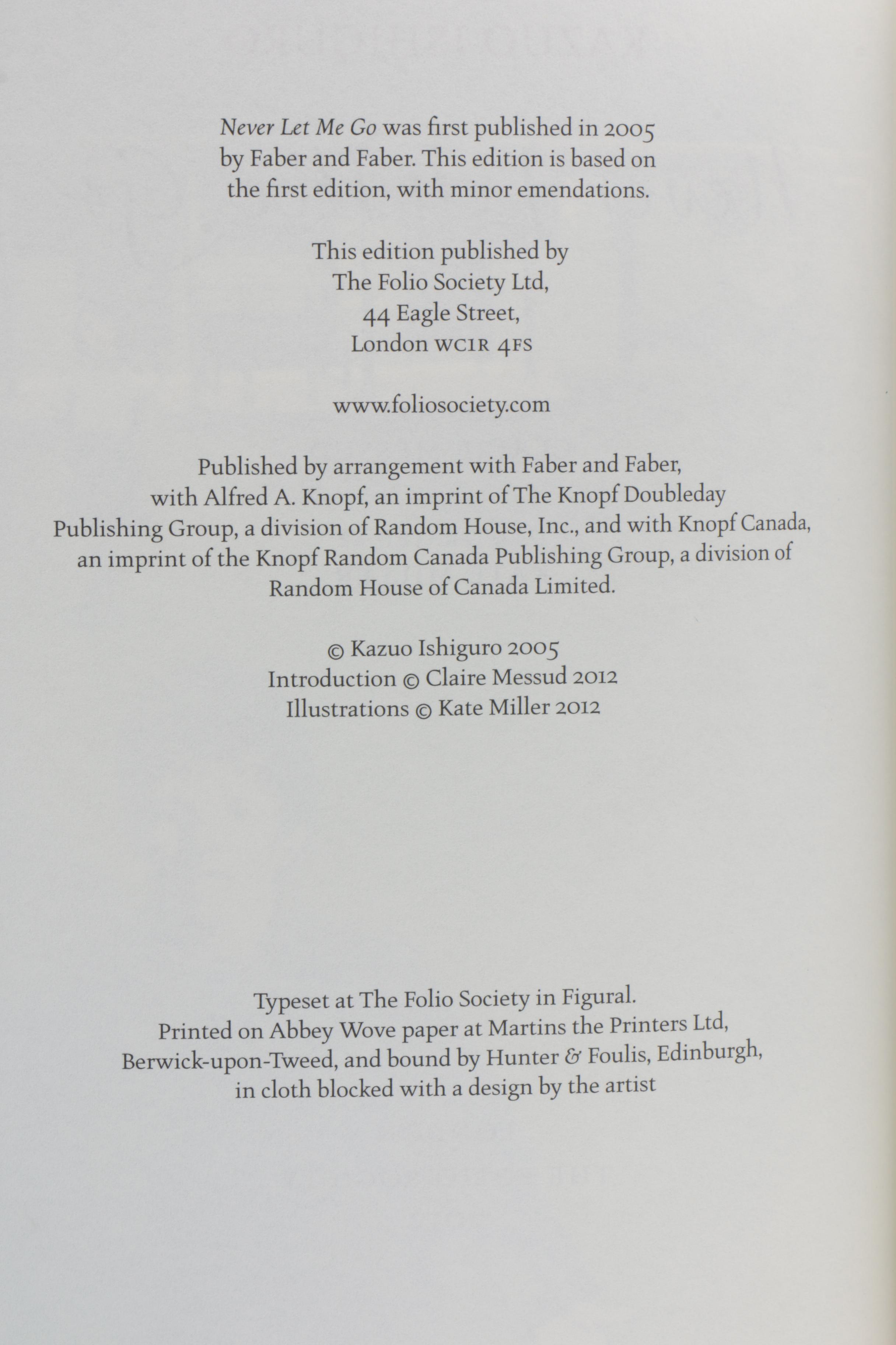 Illustrated Folio Society "Never Let Me Go" by Kazuo Ishiguro, 2012