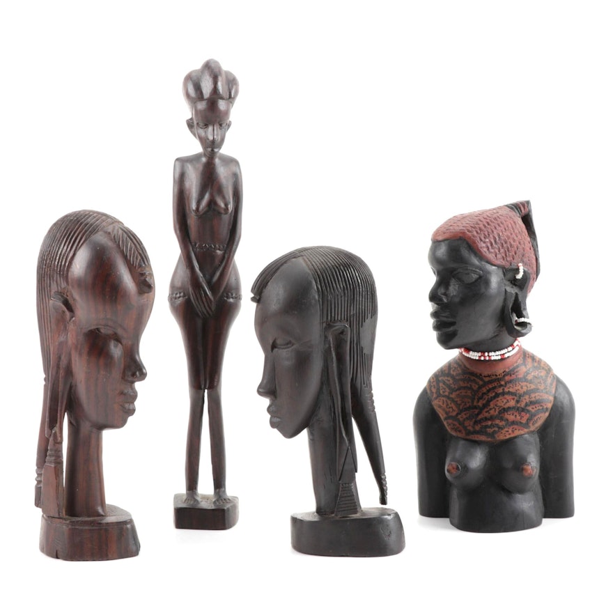 Hand Carved African Hardwood Female Figures, Mid-20th Century