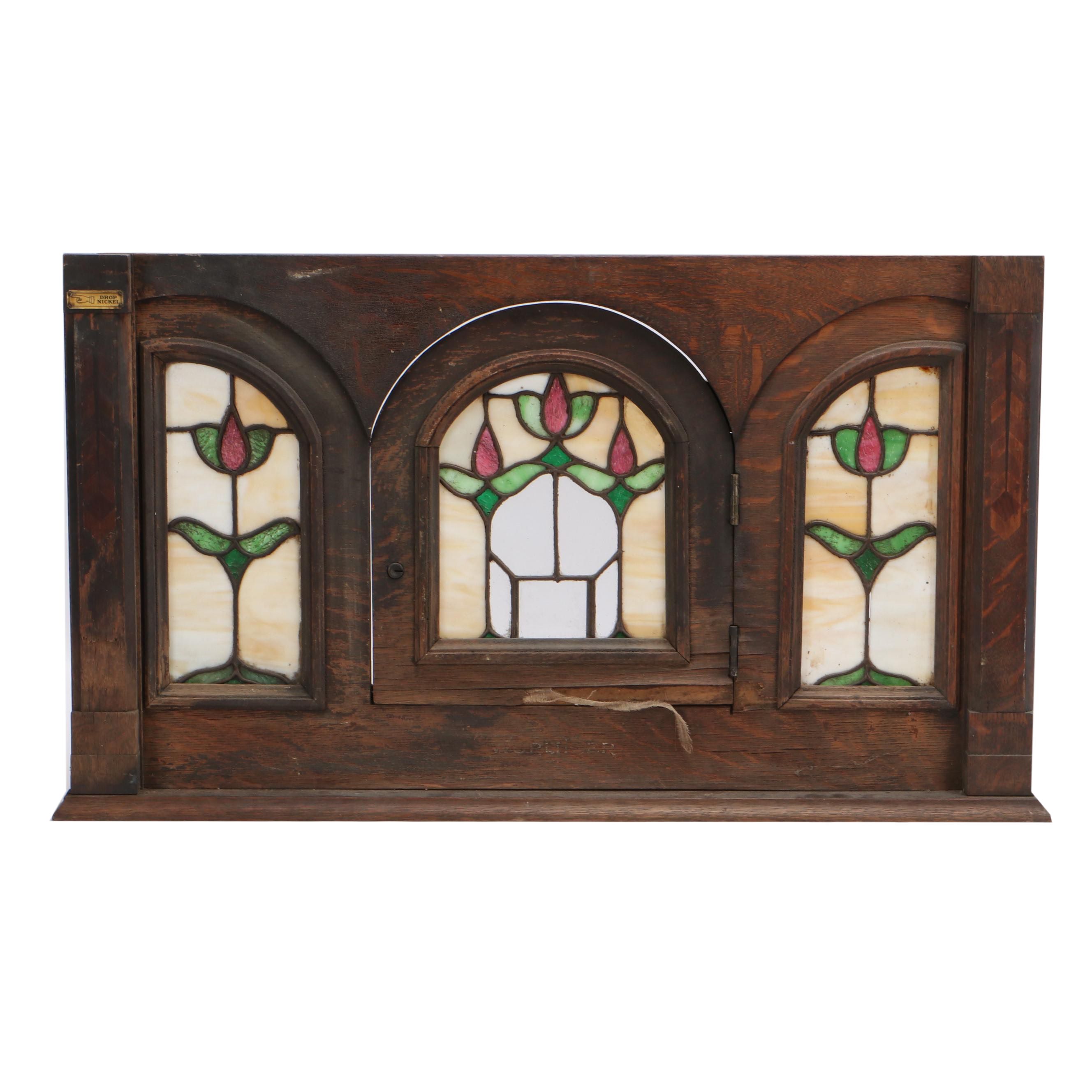 Wurlitzer Nickelodeon Player Piano Stained and Slag Glass Panel