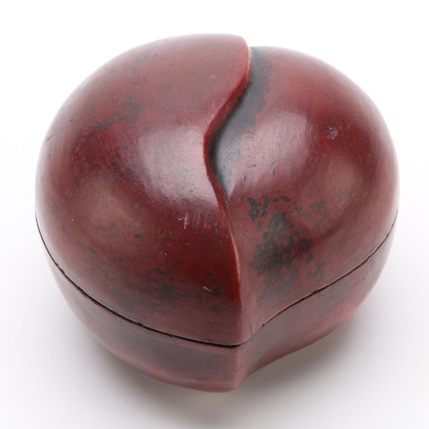 Chinese Red Lacquered Papier-Mâché Peach Box, Early 20th Century