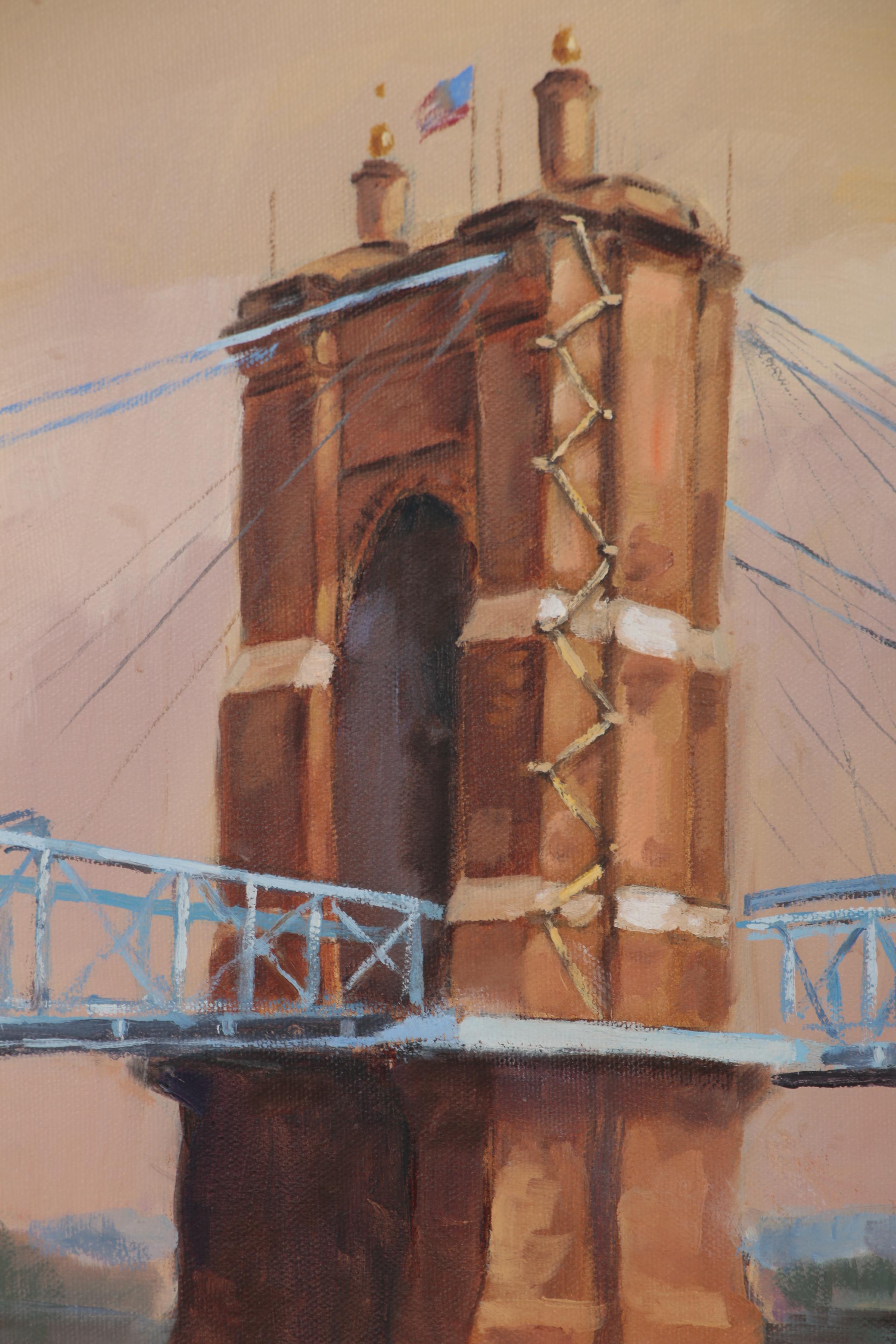 Milton O'Dell Oil Painting of Cincinnati Roebling Suspension Bridge, 2001
