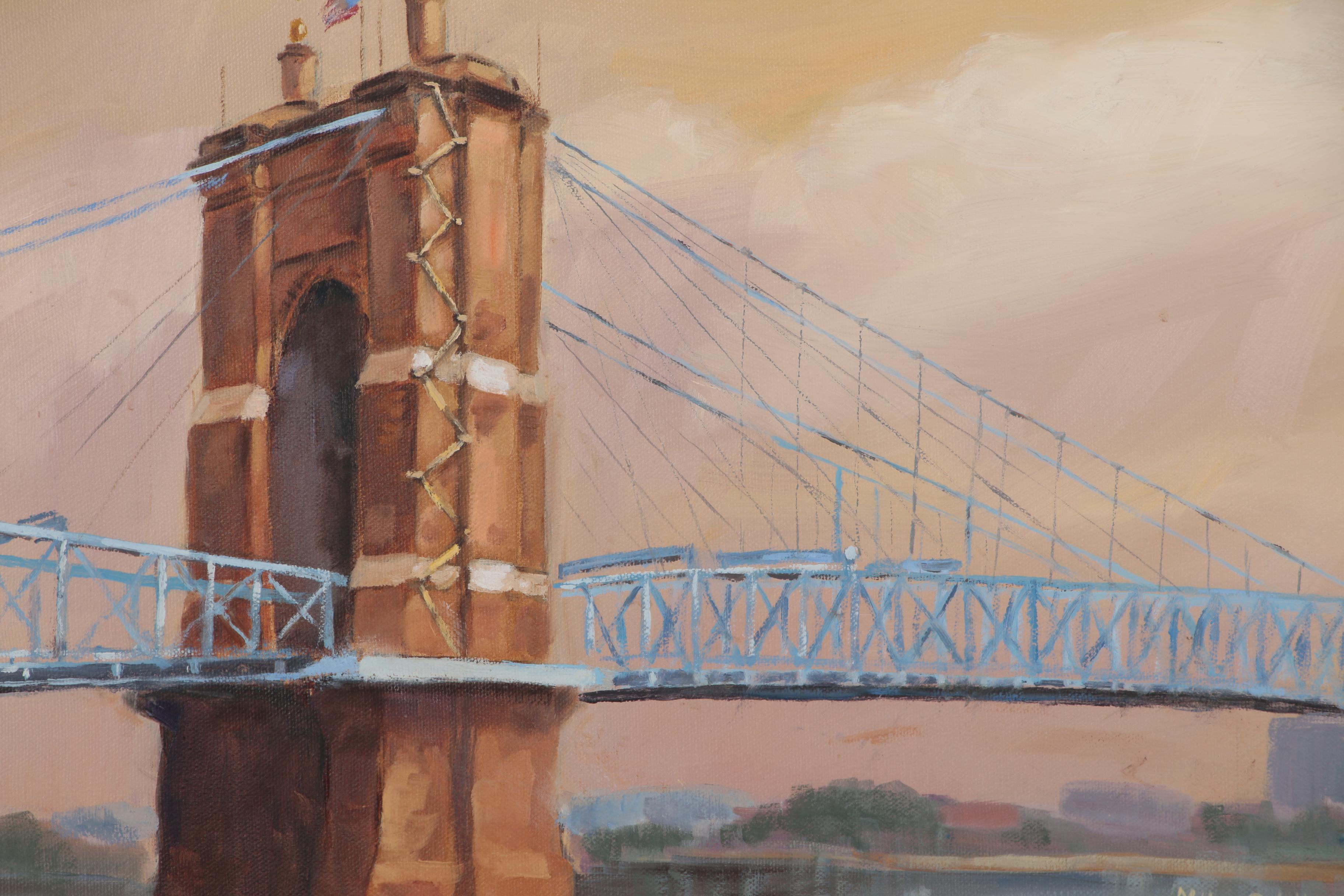 Milton O'Dell Oil Painting of Cincinnati Roebling Suspension Bridge, 2001