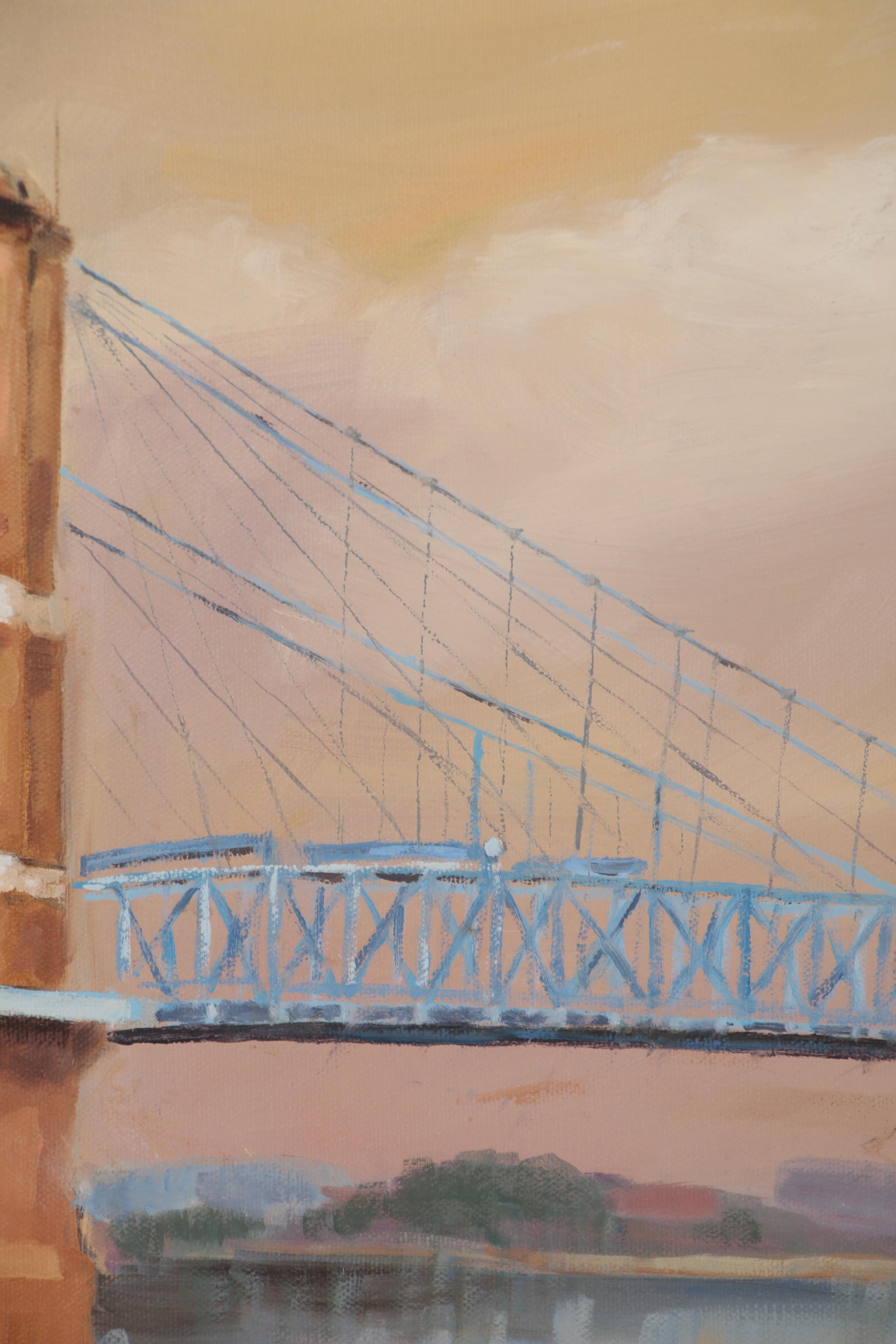 Milton O'Dell Oil Painting of Cincinnati Roebling Suspension Bridge, 2001