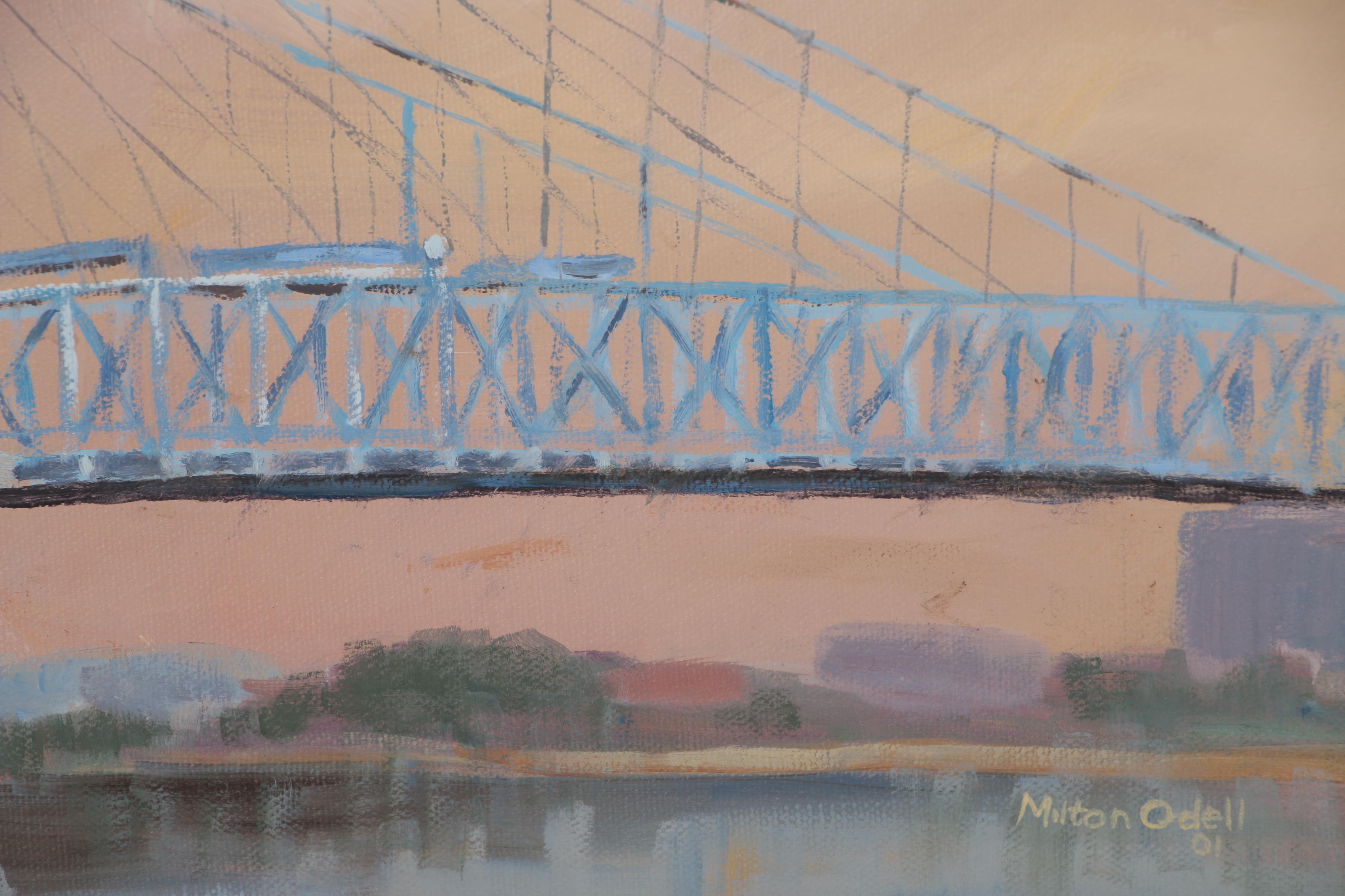 Milton O'Dell Oil Painting of Cincinnati Roebling Suspension Bridge, 2001