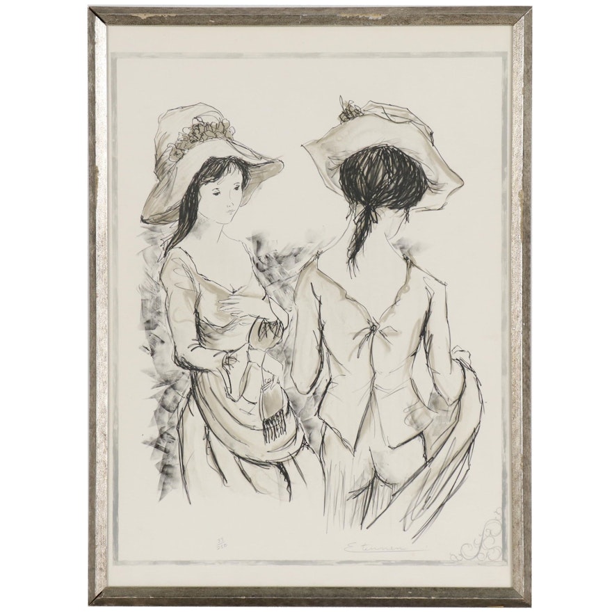 Henri Etinnen Lithograph of Two Women