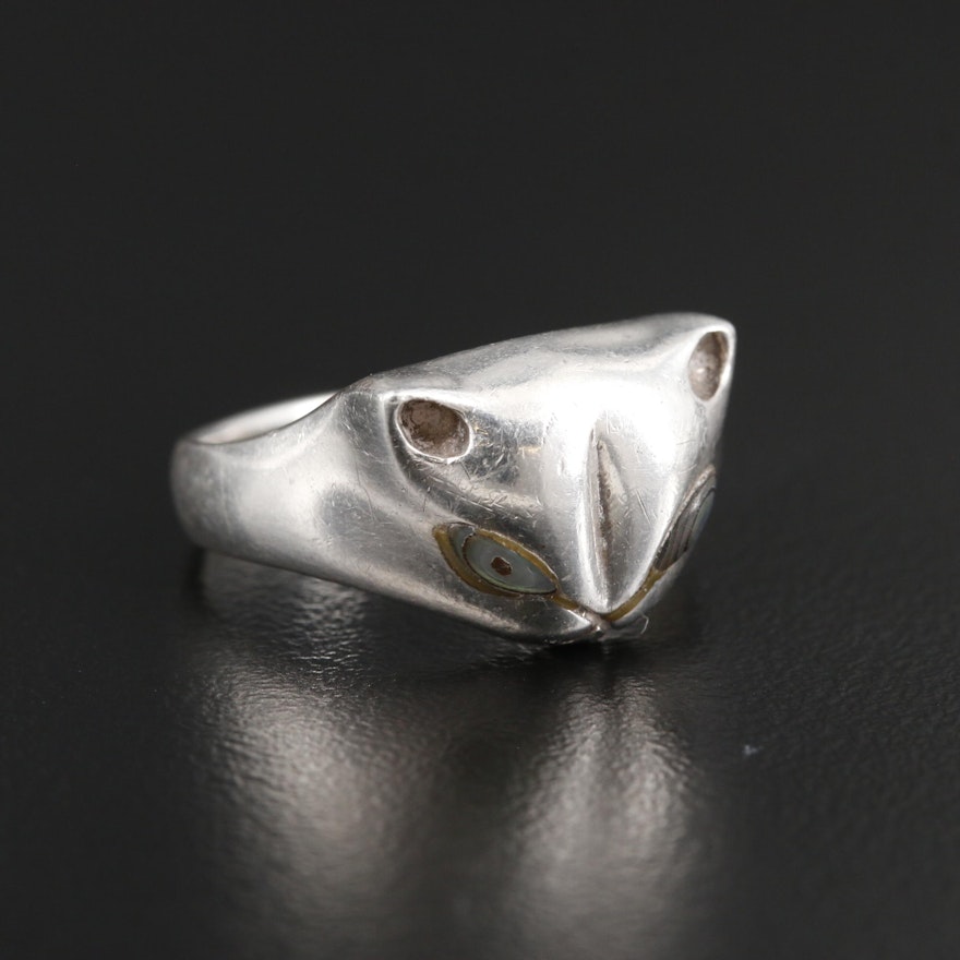 Sterling Silver Abalone Cat Ring