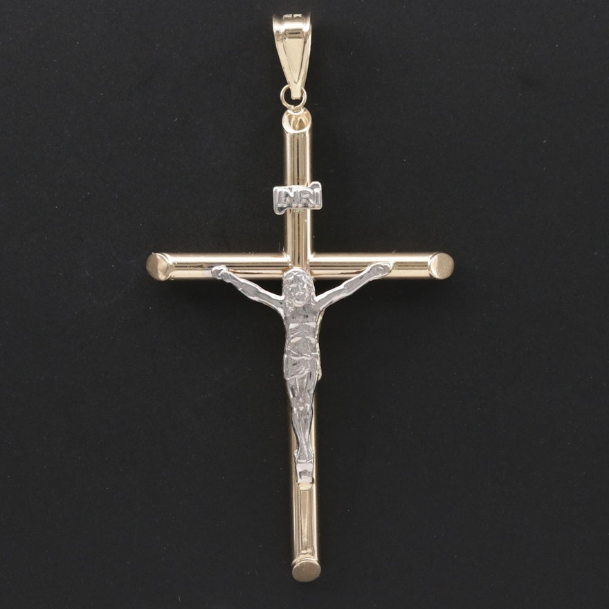 14K Yellow and White Crucifix Pendant